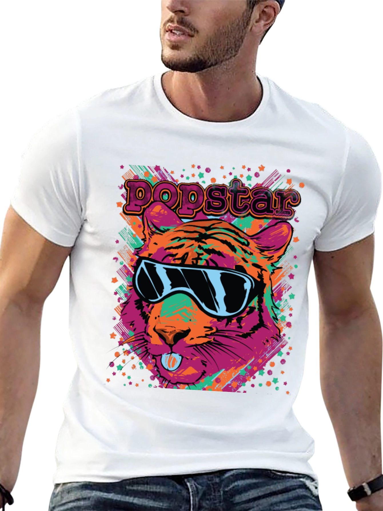 Popstar Tiger Graphic Tee - Funky Animal Print