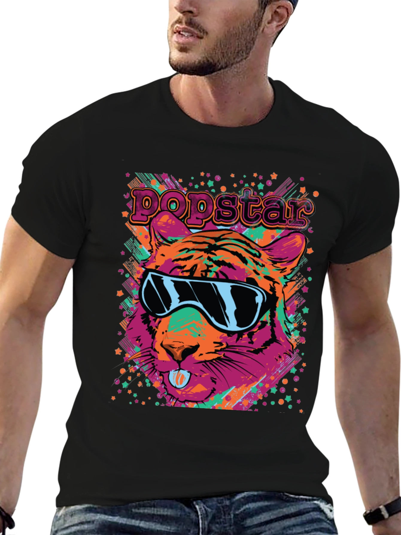 Popstar Tiger Graphic Tee - Funky Animal Print