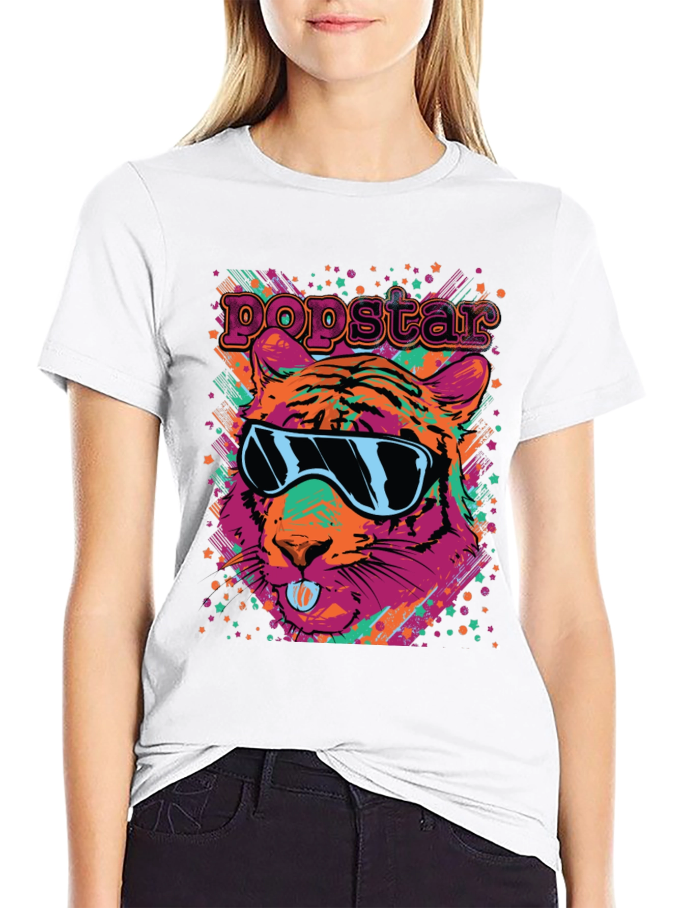Popstar Tiger Graphic Tee - Funky Animal Print