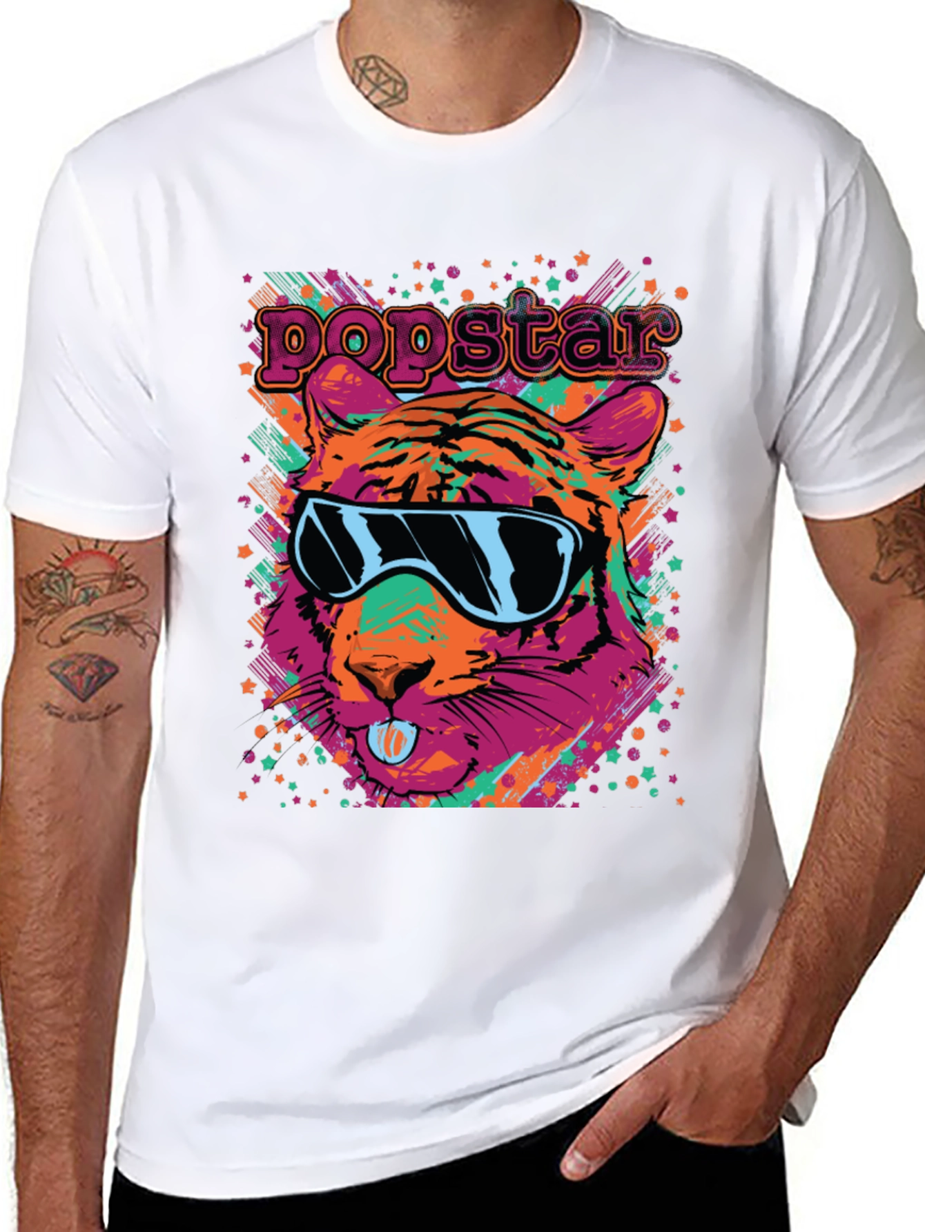Popstar Tiger Graphic Tee - Funky Animal Print