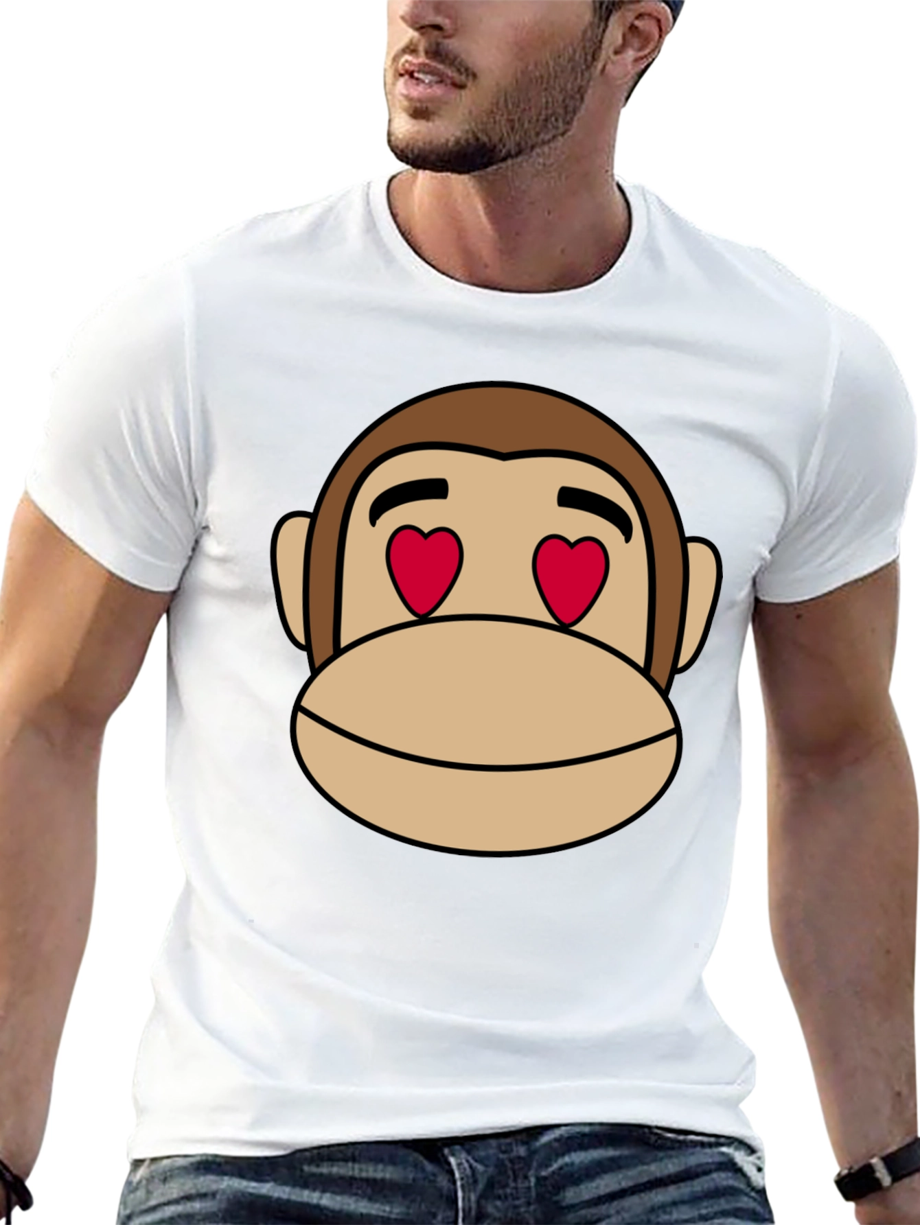 Monkey Face Heart Eyes T-Shirt - Black Cotton