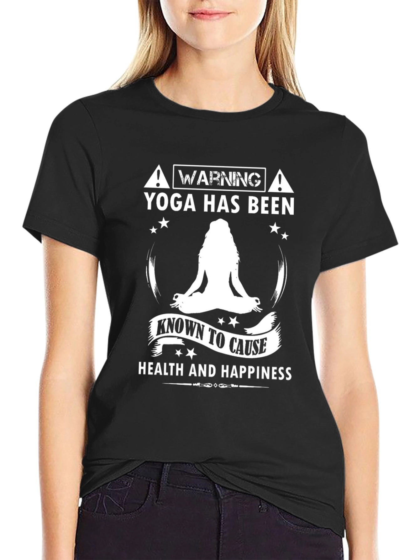 Yoga Health and Happiness Black T-Shirt