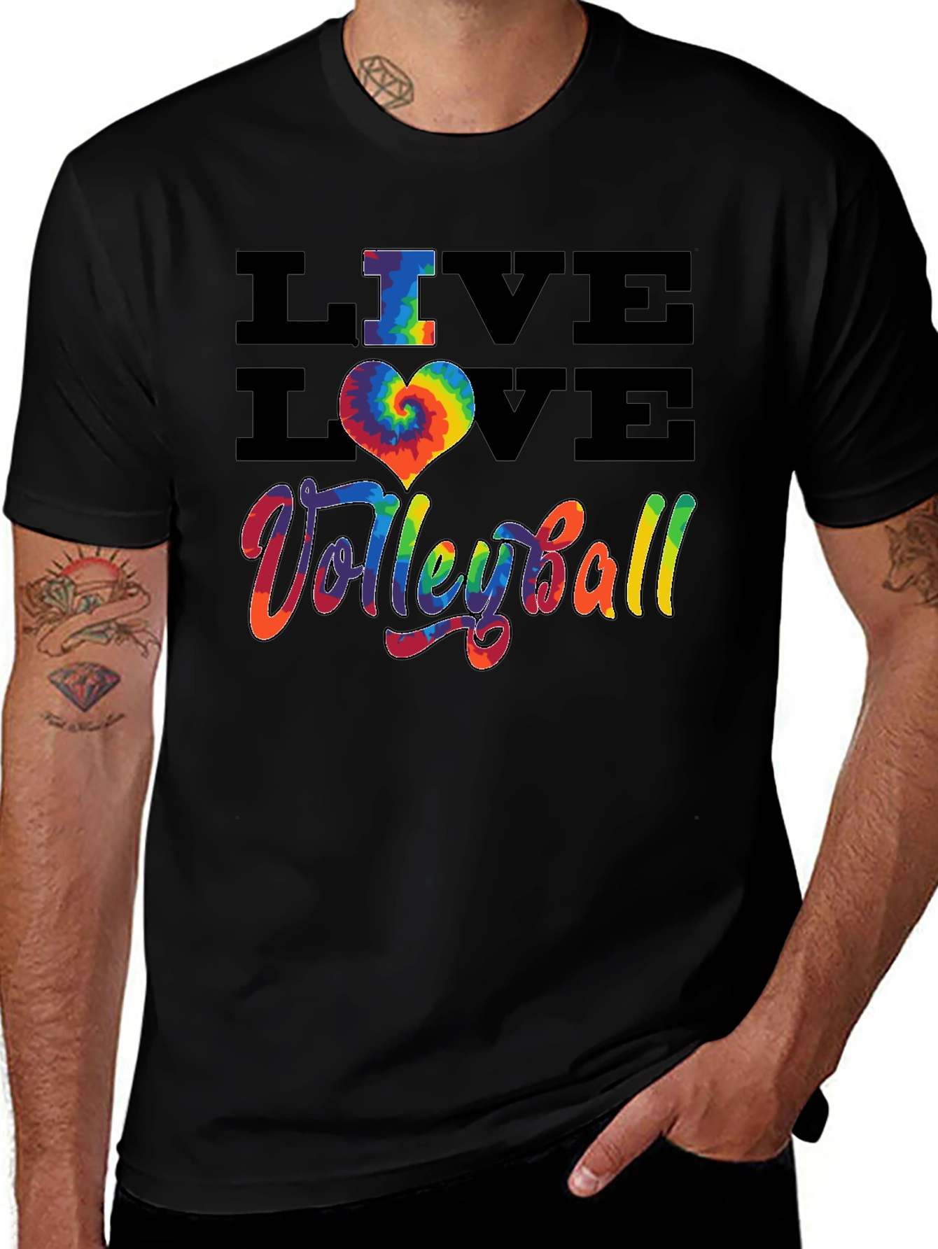 Live Love Volleyball Graphic Tee - Rainbow Tie Dye