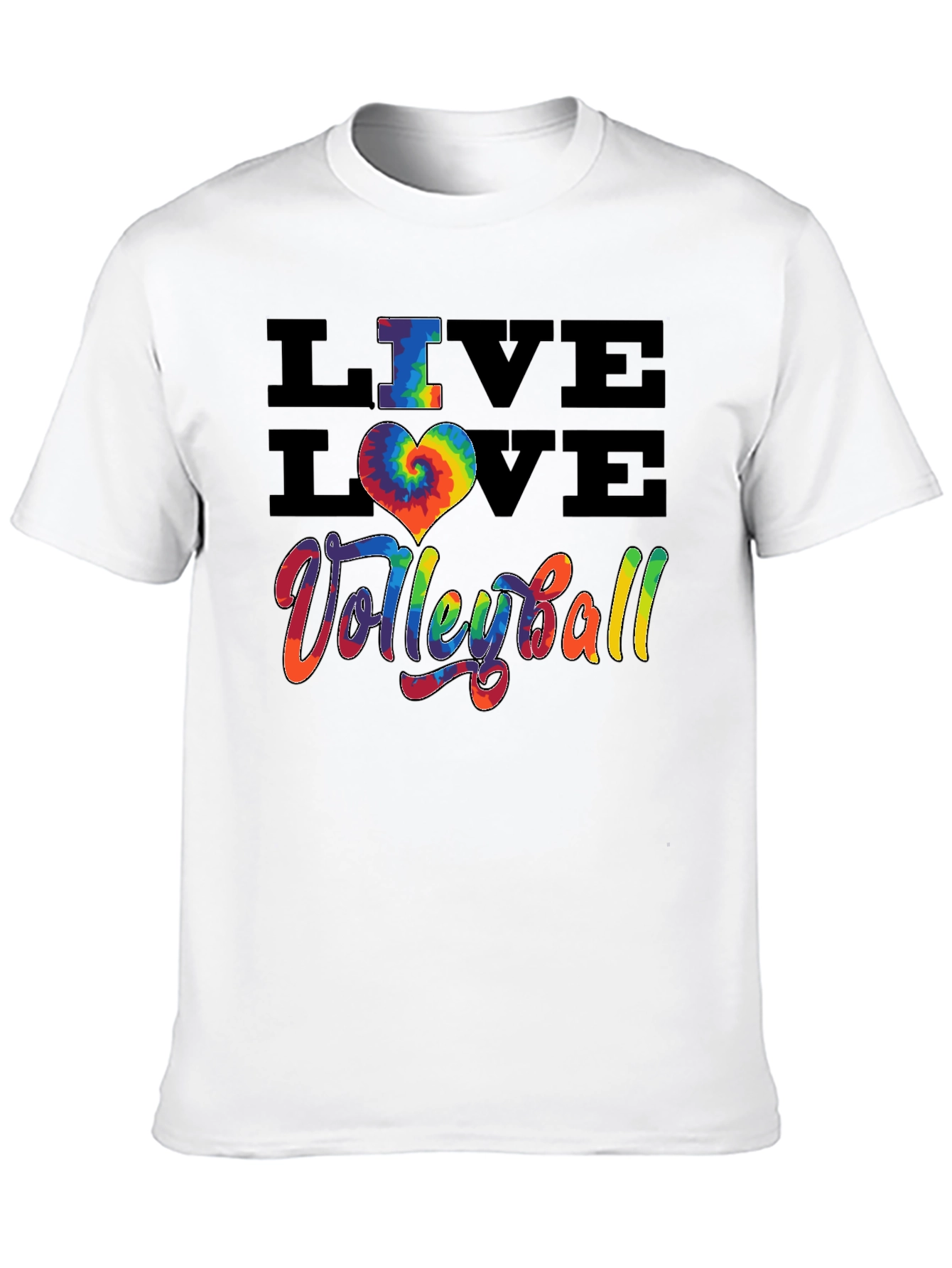 Live Love Volleyball Graphic Tee - Rainbow Tie Dye
