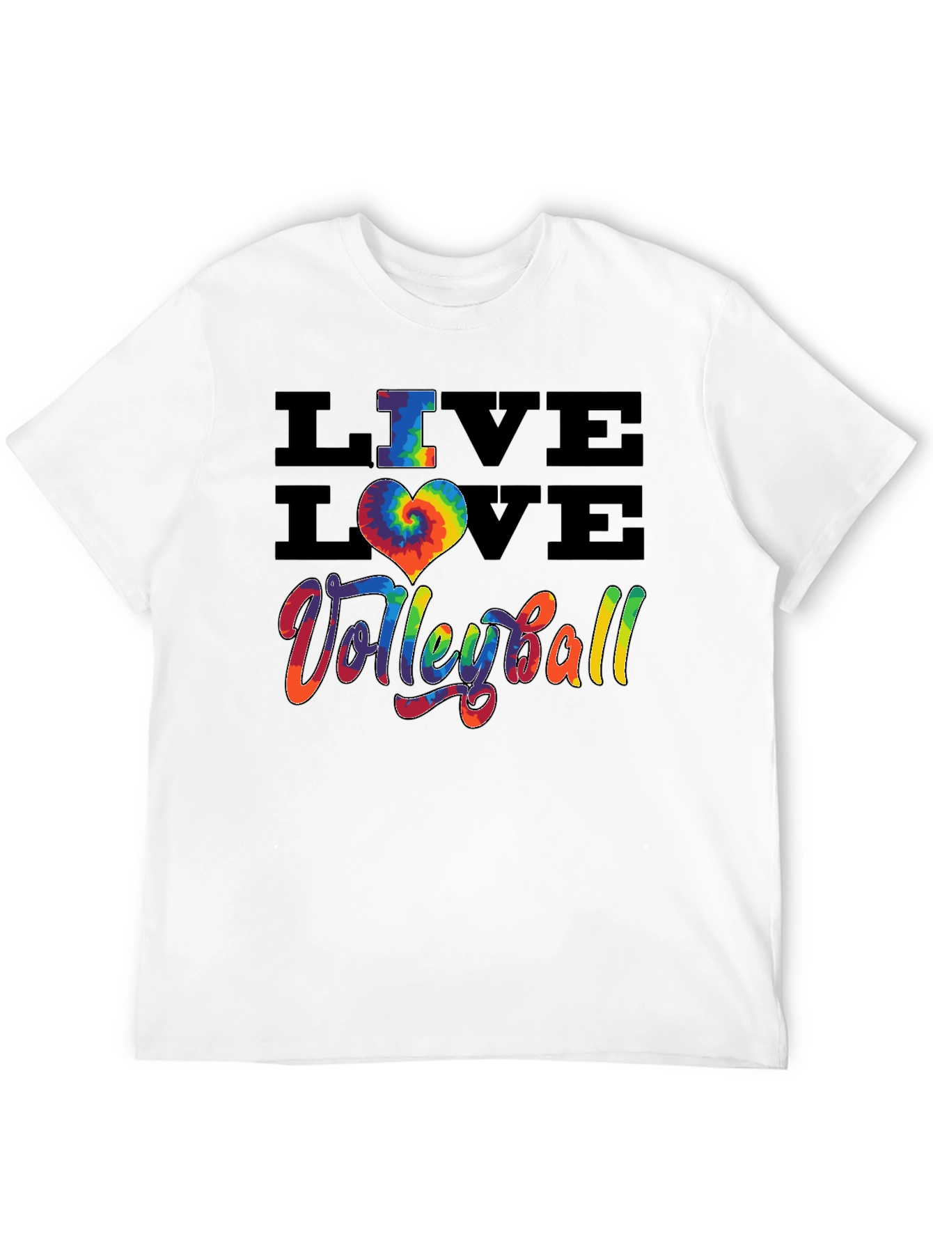 Live Love Volleyball Graphic Tee - Rainbow Tie Dye