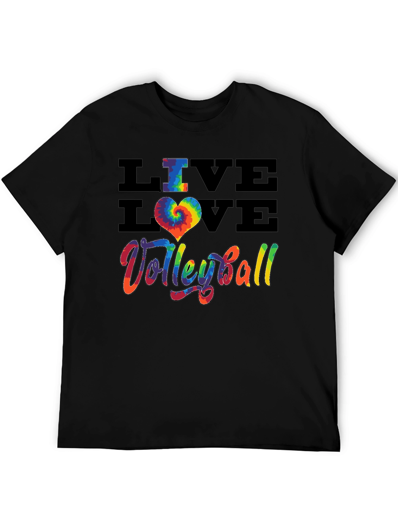 Live Love Volleyball Graphic Tee - Rainbow Tie Dye