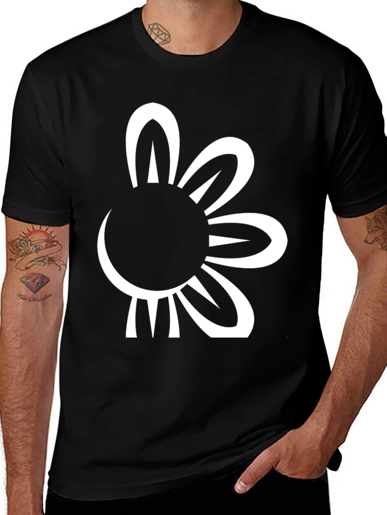 Black T-Shirt with Bold Floral Graphic