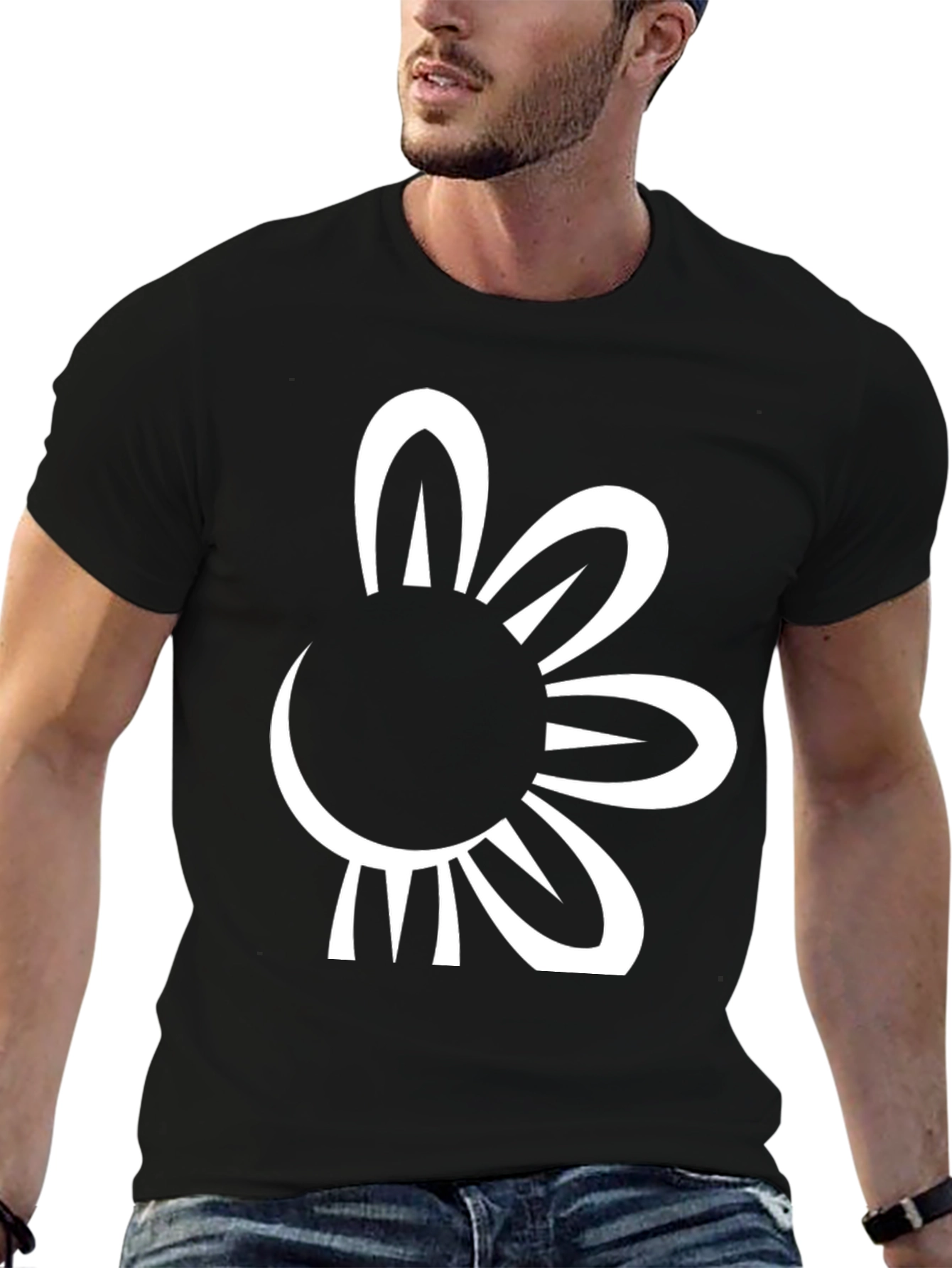 Black T-Shirt with Bold Floral Graphic