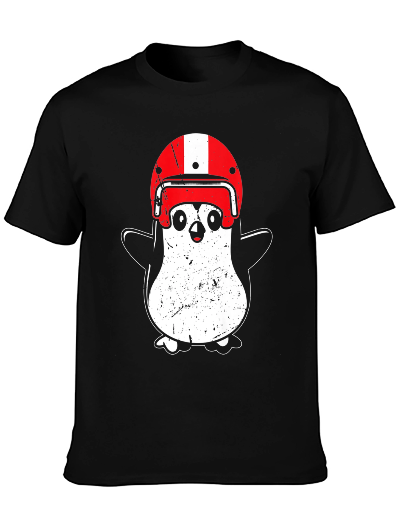 Penguin Helmet T-Shirt - Black Cotton Graphic Tee
