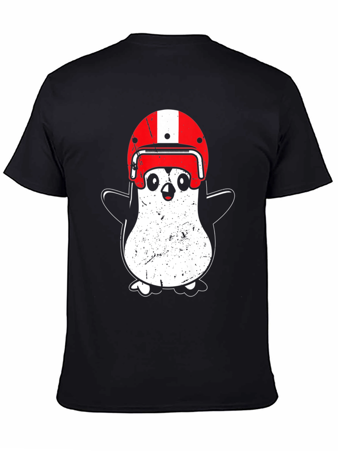 Penguin Helmet T-Shirt - Black Cotton Graphic Tee