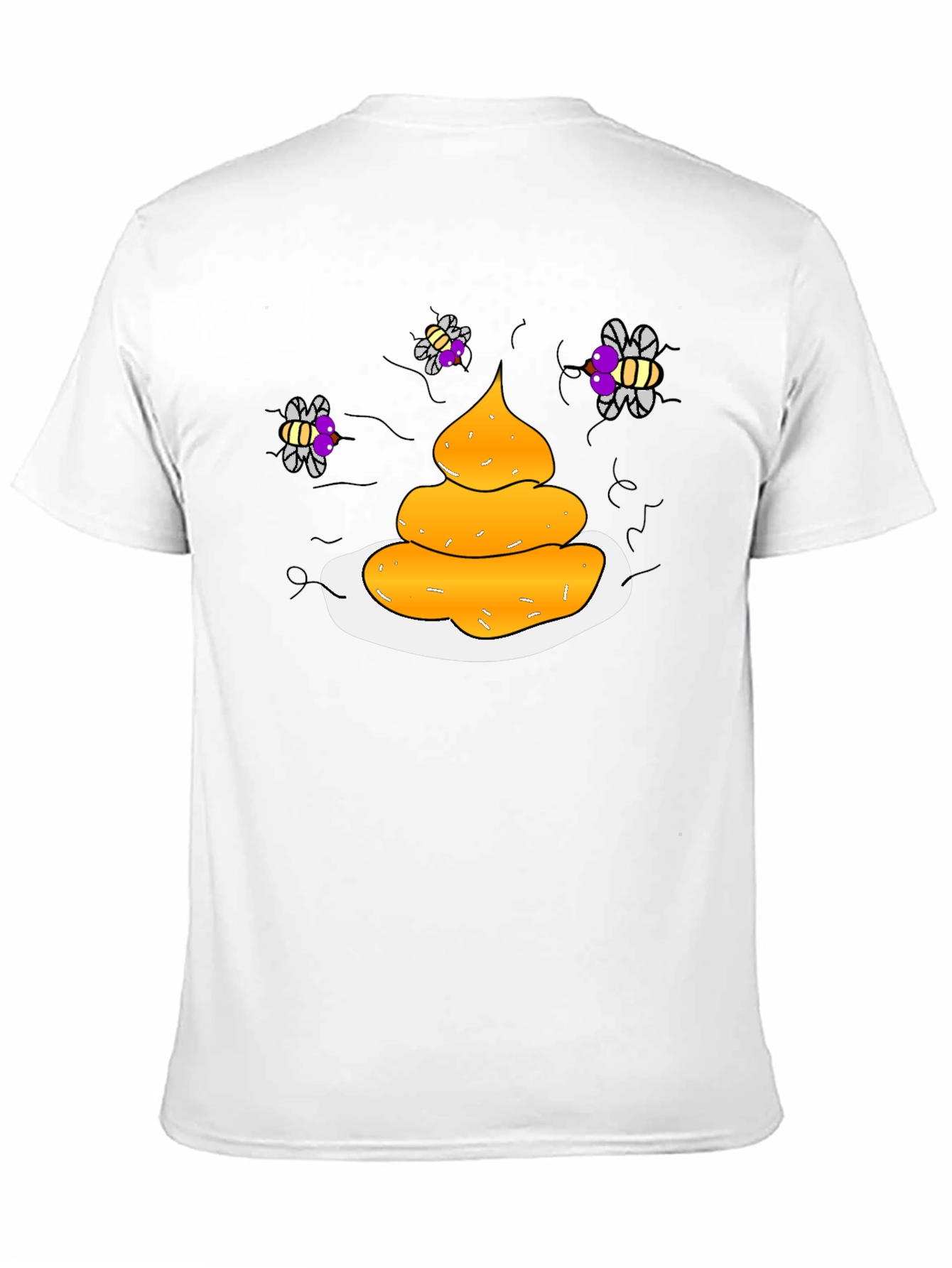 Humorous Black T-Shirt with Poop & Fly Graphic