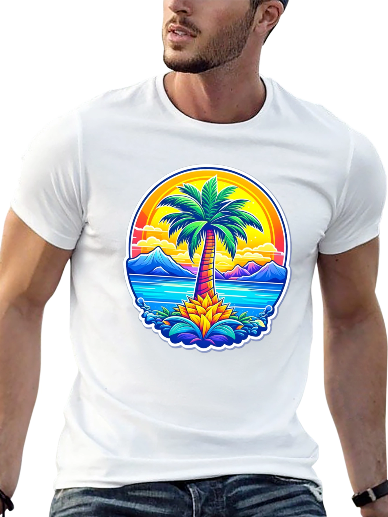 Palm Tree Island Graphic Tee - Tropical Vibe Shirt