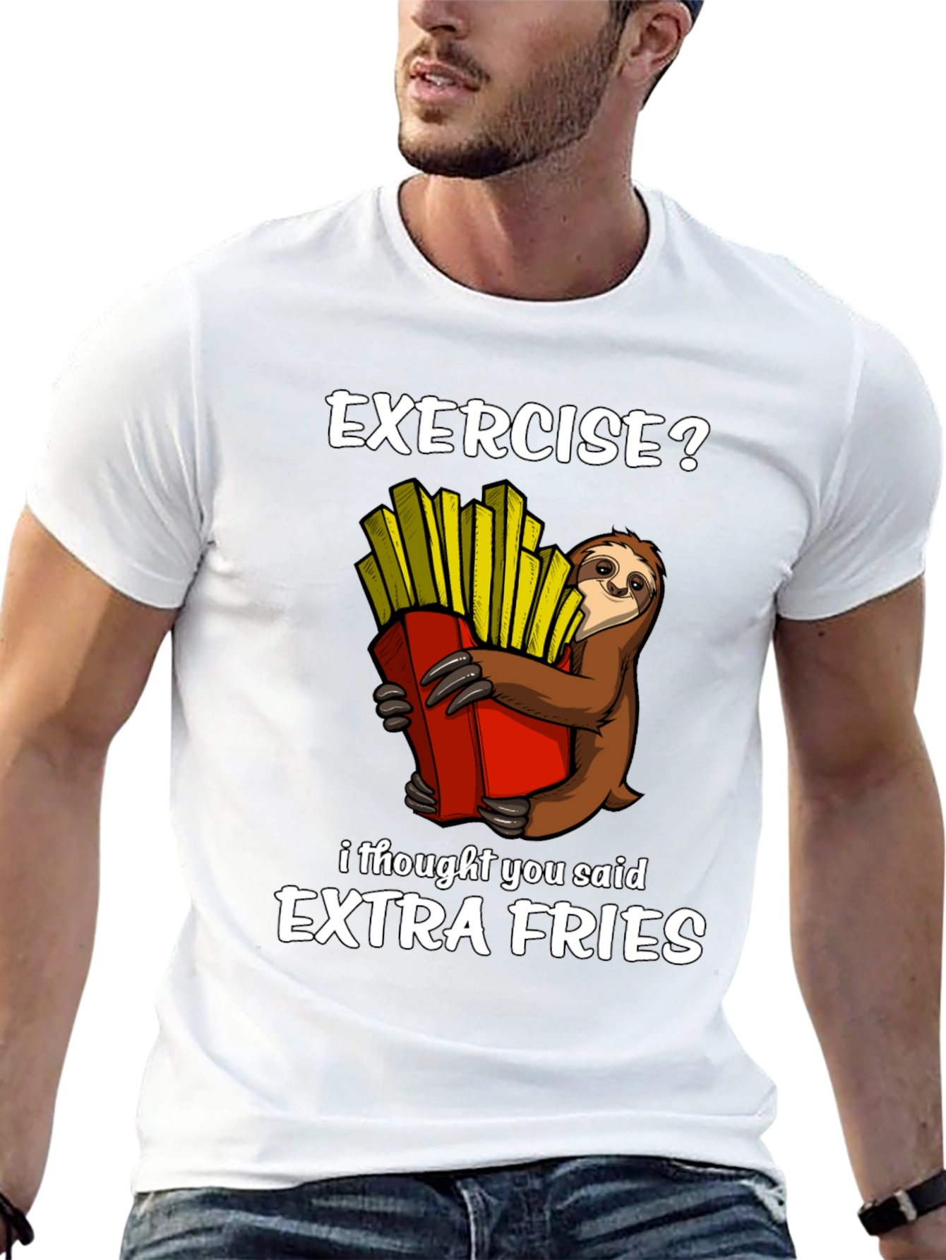 Exercise? Extra Fries Sloth Graphic T-Shirt