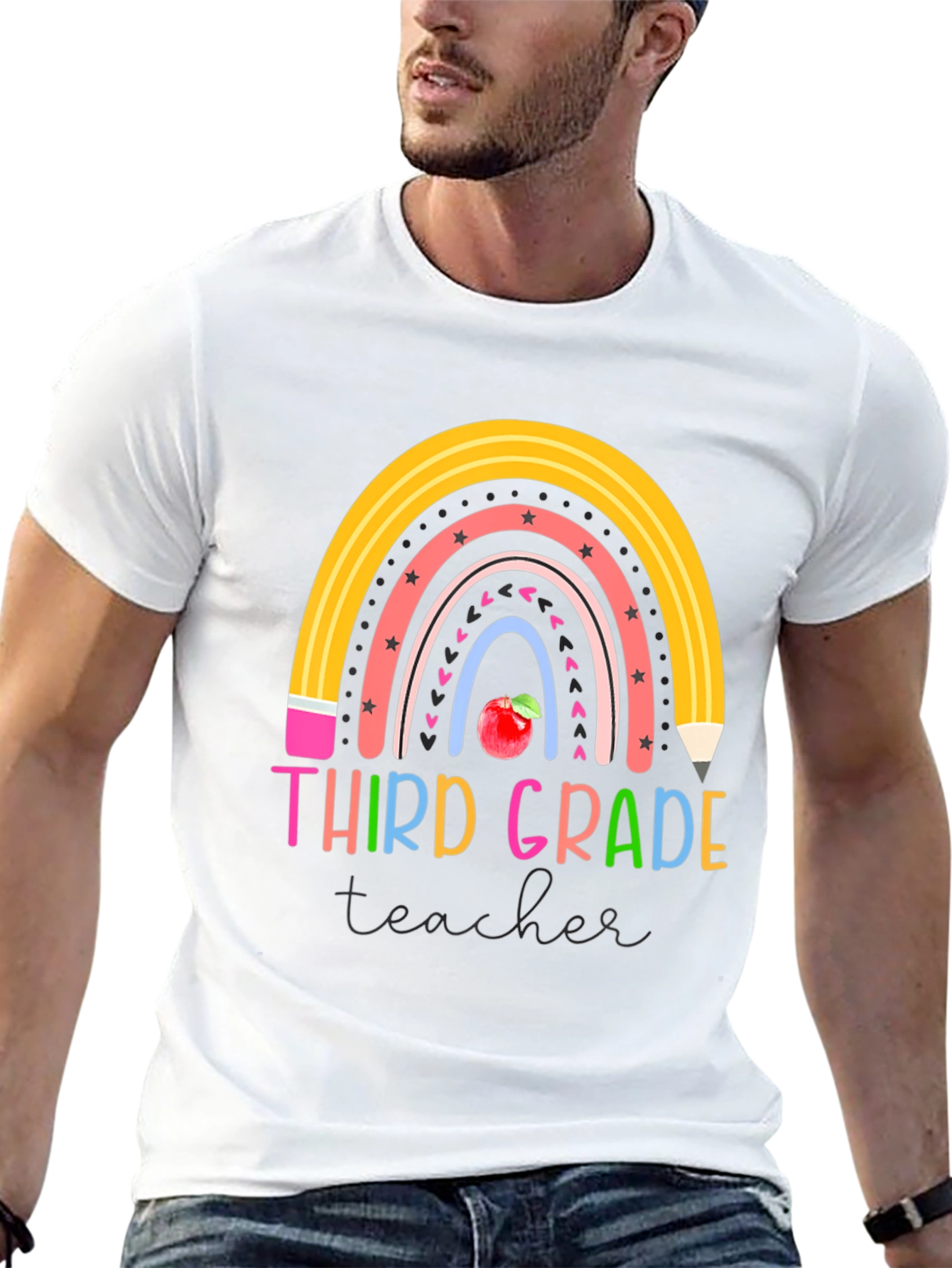 Third Grade Teacher Rainbow Pencil T-Shirt