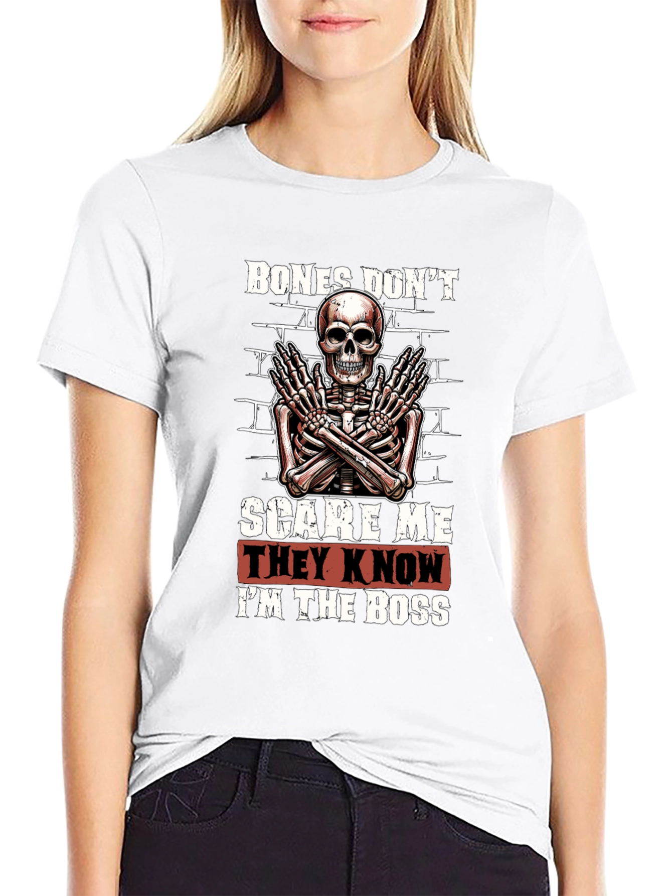Bones Dont Scare Me Skeleton Graphic Tee