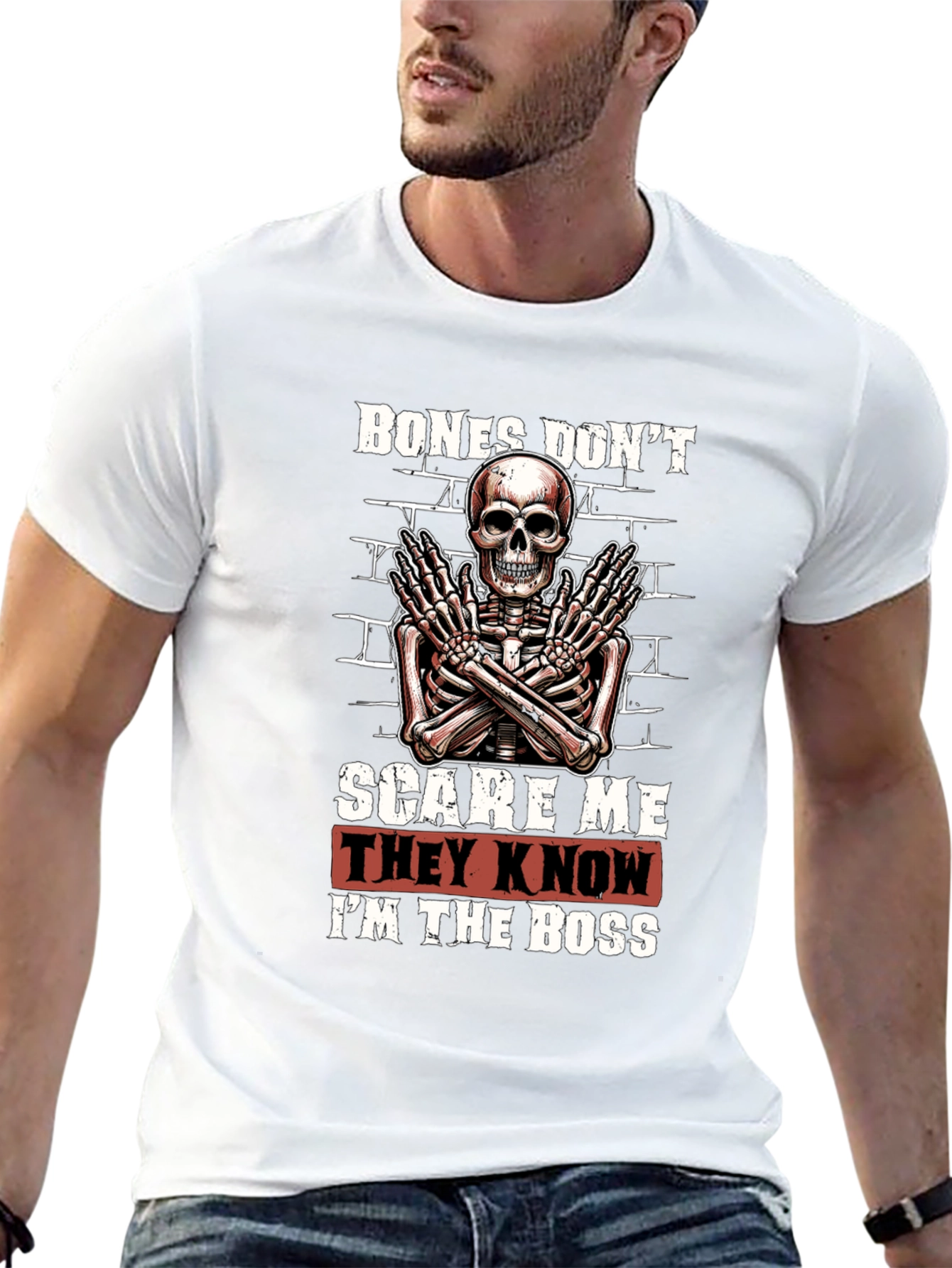 Bones Dont Scare Me Skeleton Graphic Tee