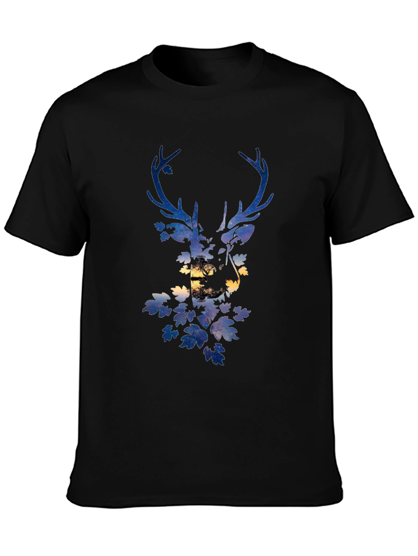 Deer Silhouette Graphic Print Black T-Shirt