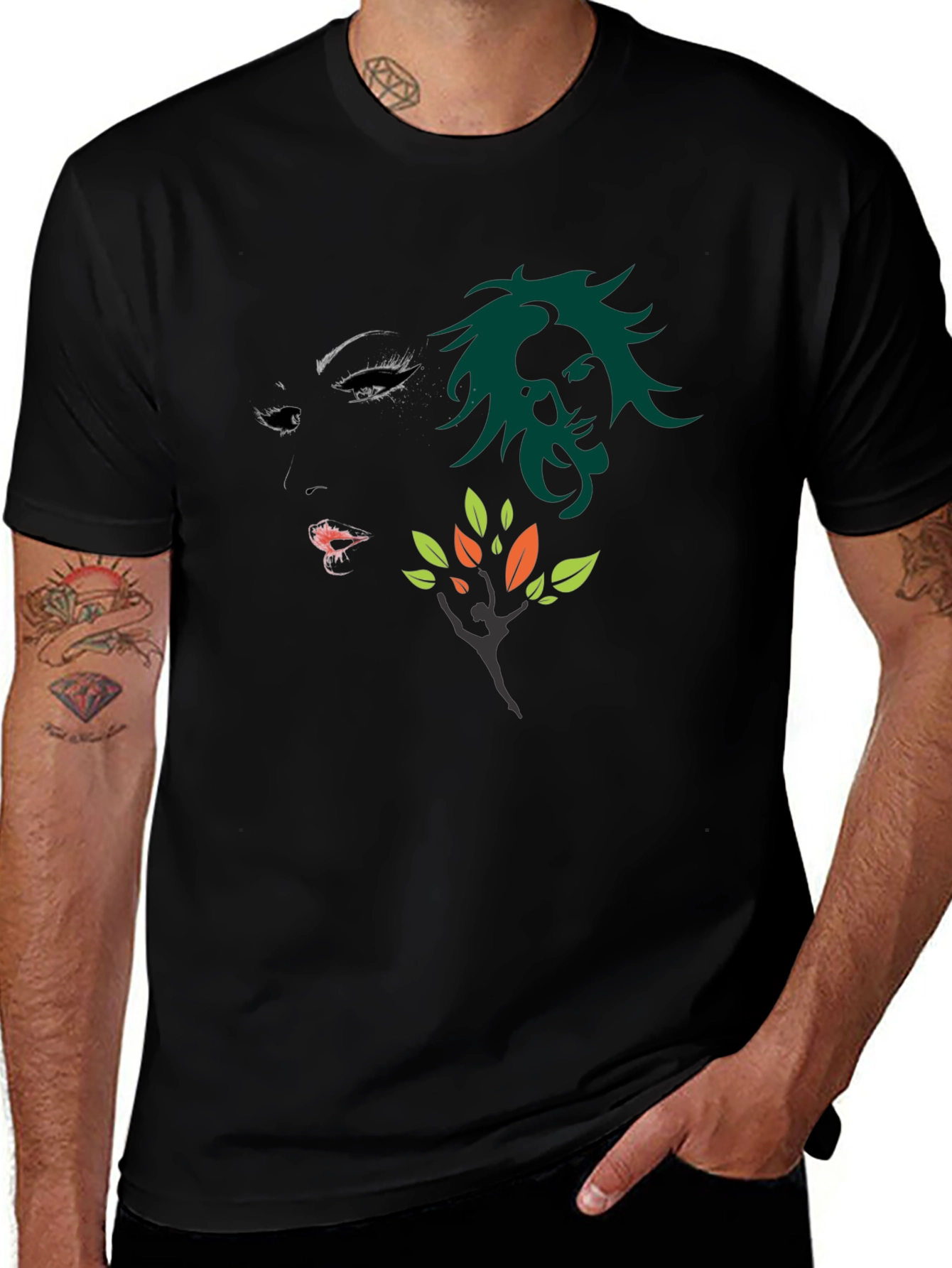 Artistic Graphic Print Black T-Shirt
