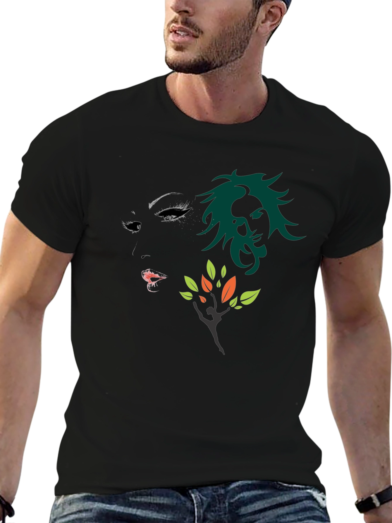 Artistic Graphic Print Black T-Shirt