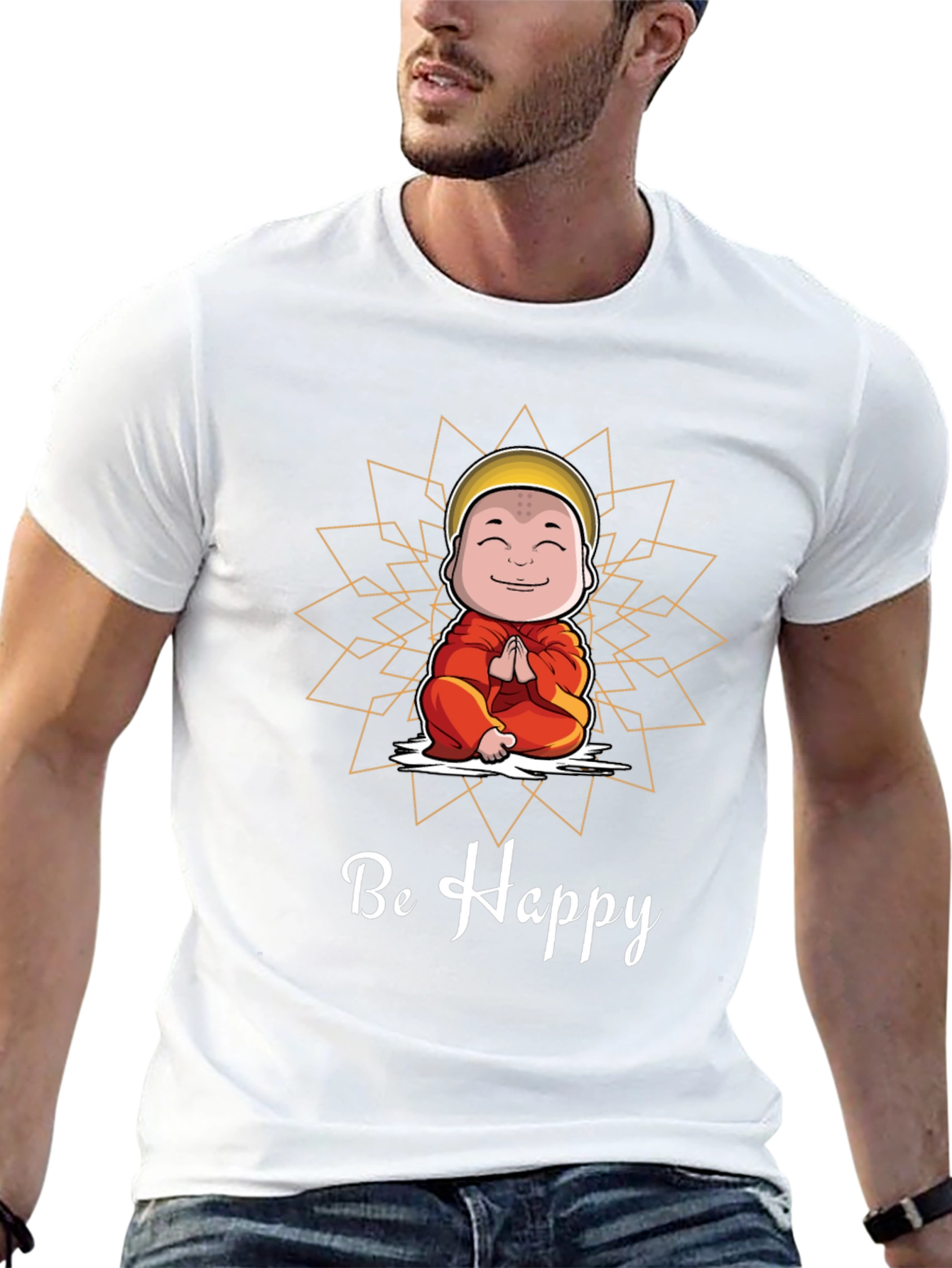 Be Happy Monk Graphic Tee - Unisex Black T-Shirt