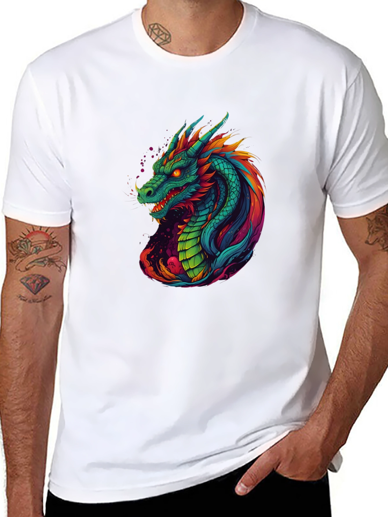 Vibrant Dragon Graphic Tee - Cool Mens T-Shirt