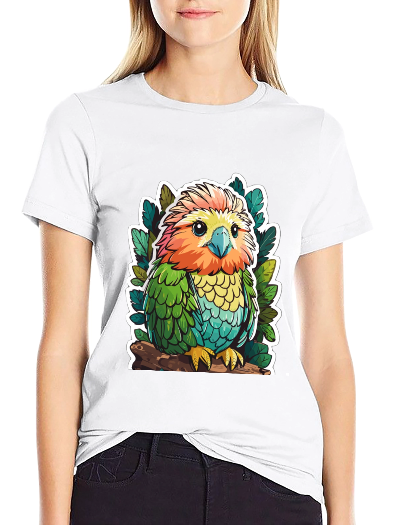 Cute Cartoon Parrot Graphic T-Shirt