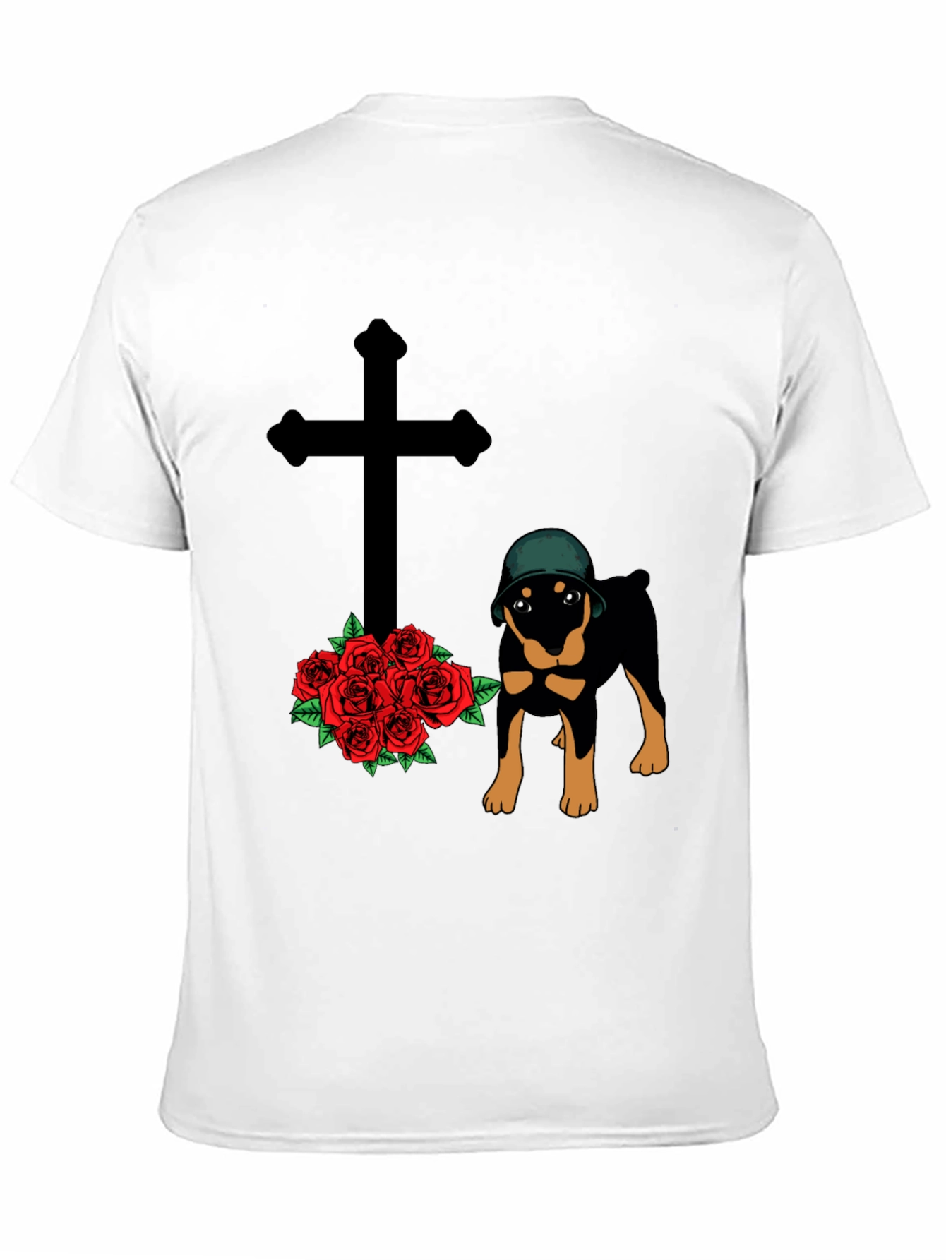 Rottweiler Dog T-Shirt with Cross and Roses Graphic
