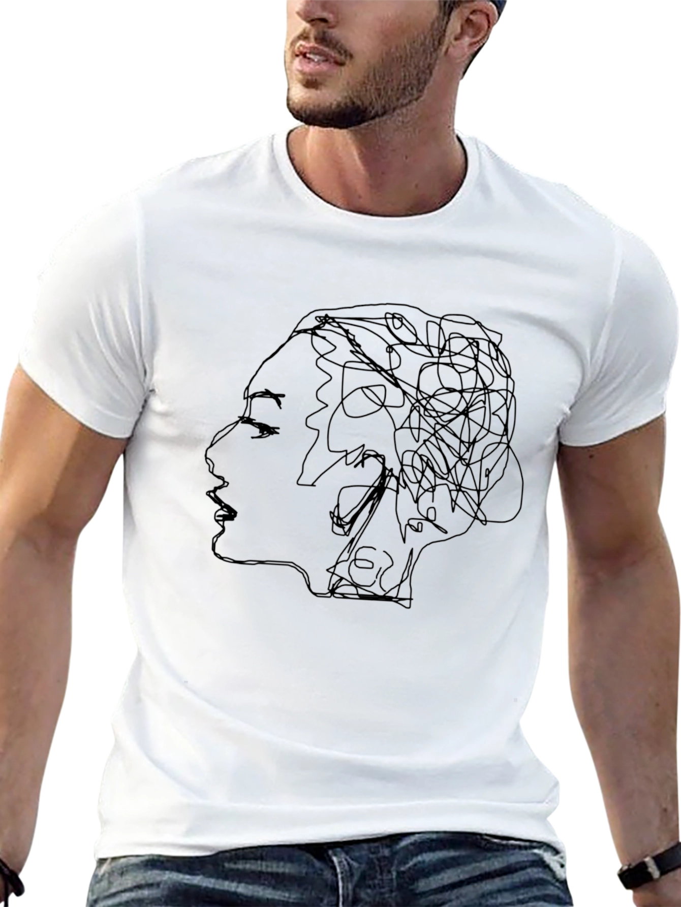 Abstract Line Art Tee - Stylish Black T-Shirt
