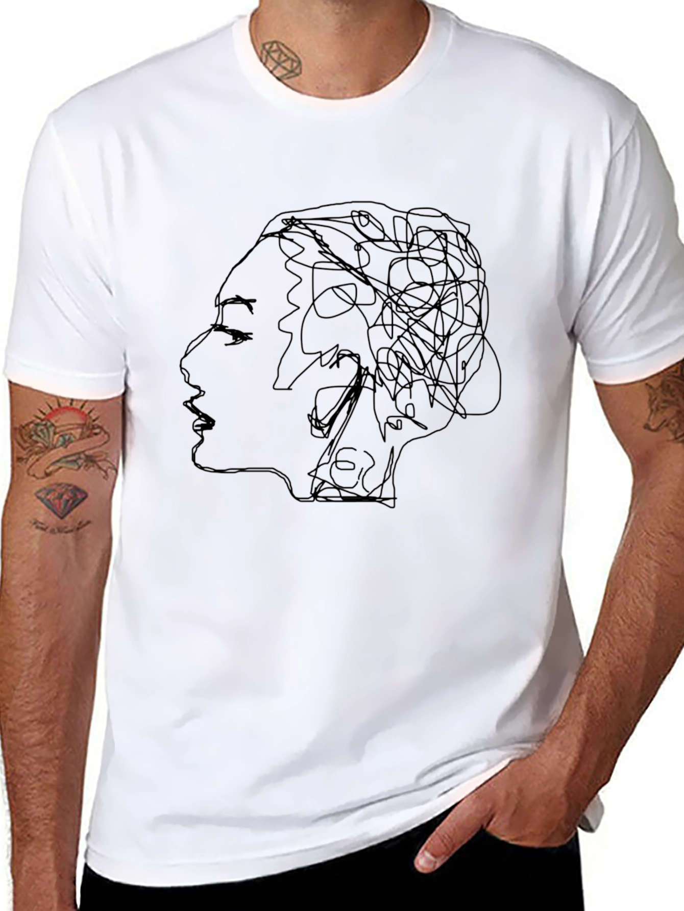 Abstract Line Art Tee - Stylish Black T-Shirt