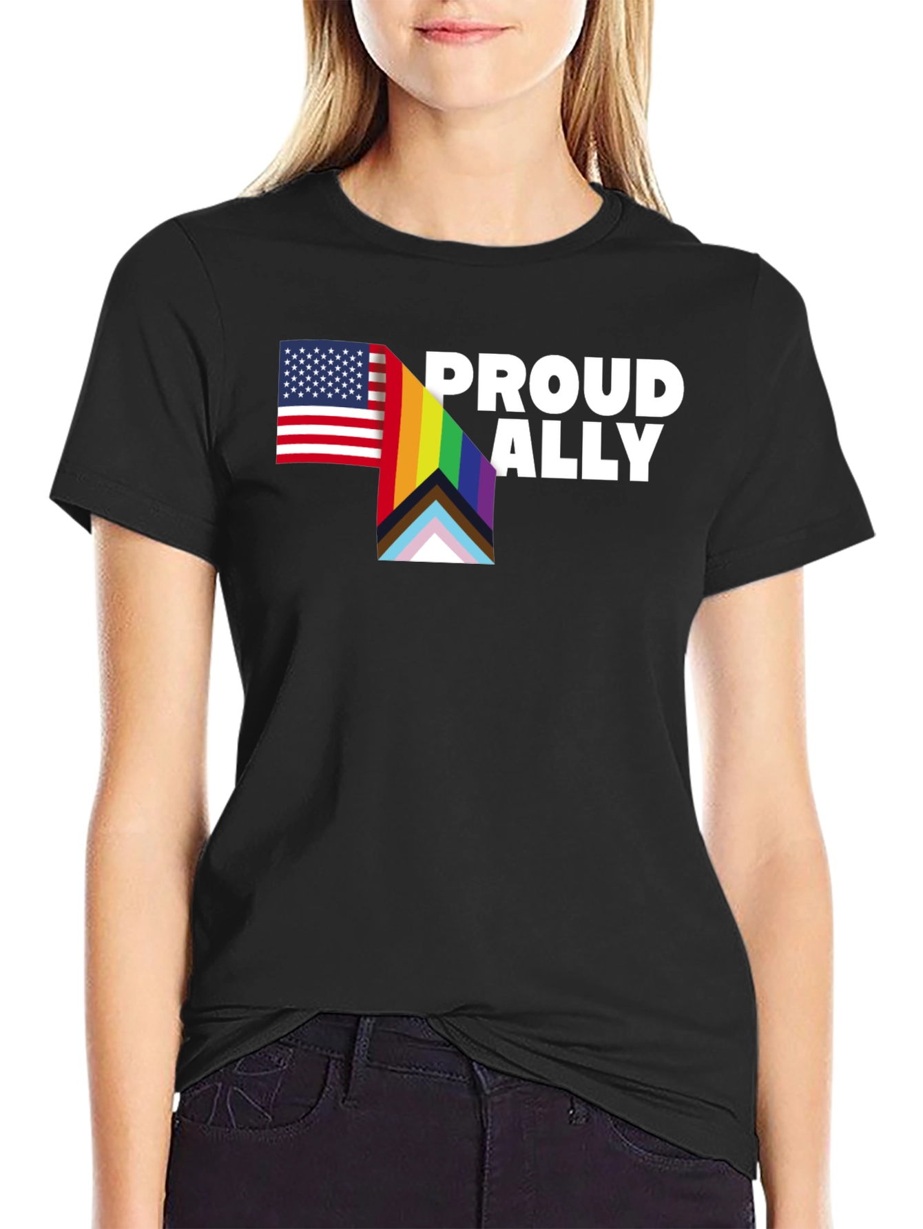 Proud Ally T-Shirt - LGBTQ+ Pride USA Flag Tee