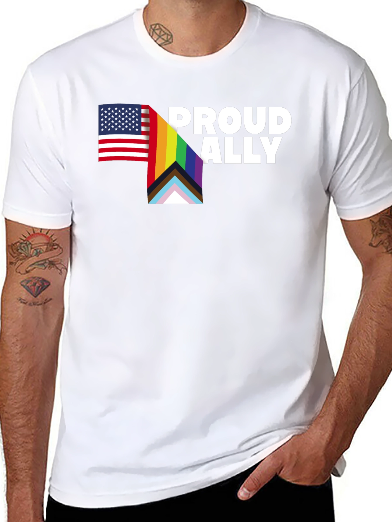 Proud Ally T-Shirt - LGBTQ+ Pride USA Flag Tee