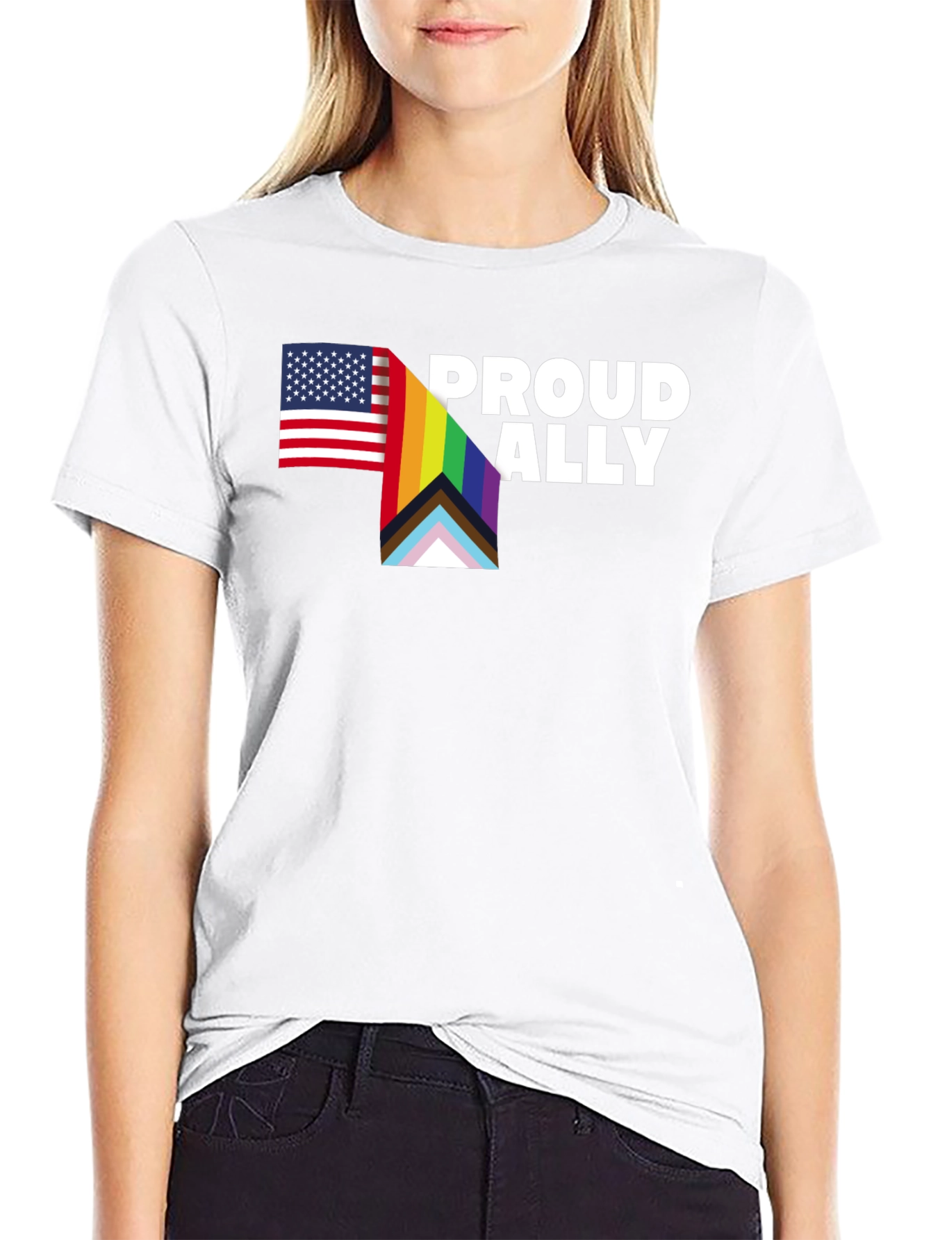 Proud Ally T-Shirt - LGBTQ+ Pride USA Flag Tee