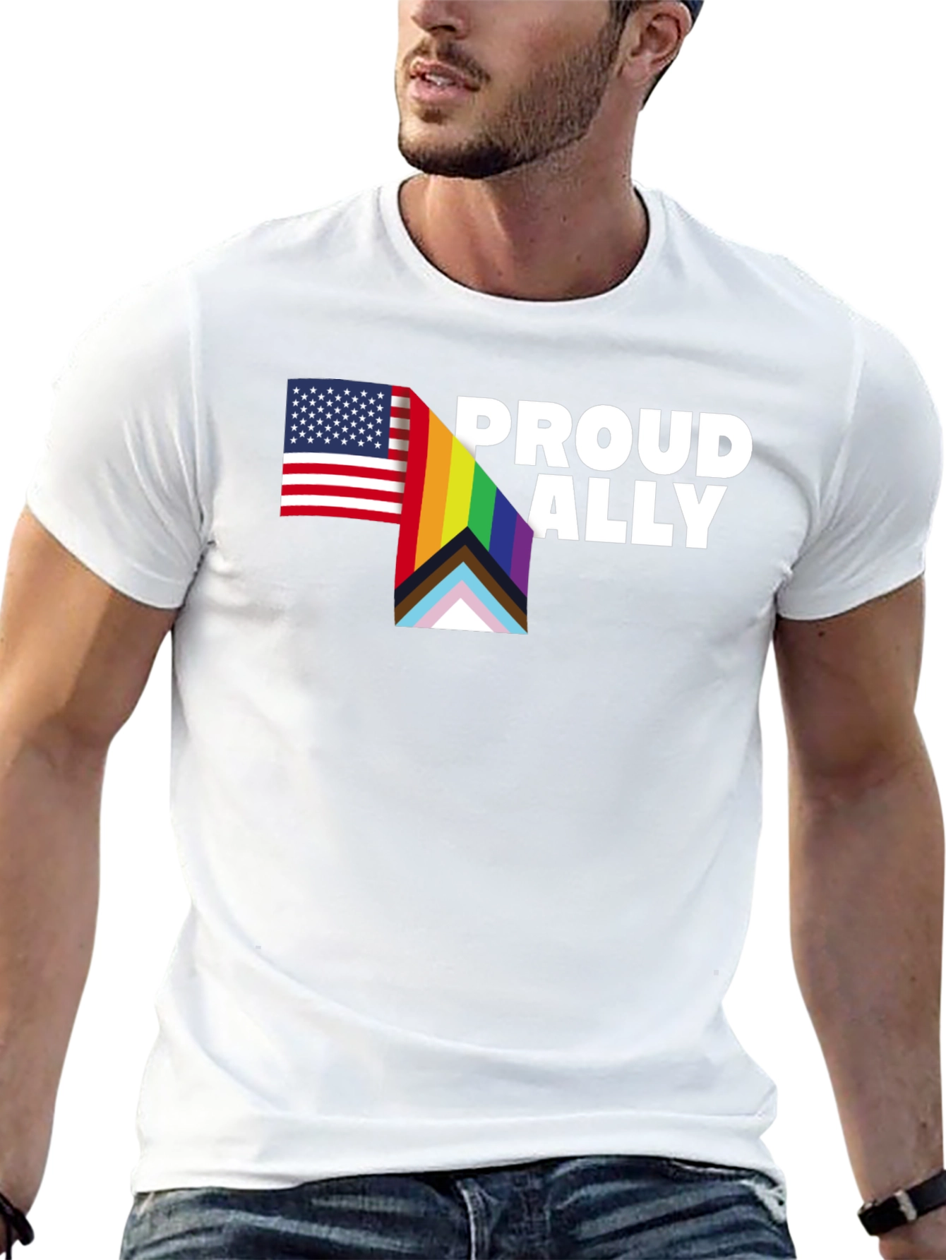 Proud Ally T-Shirt - LGBTQ+ Pride USA Flag Tee