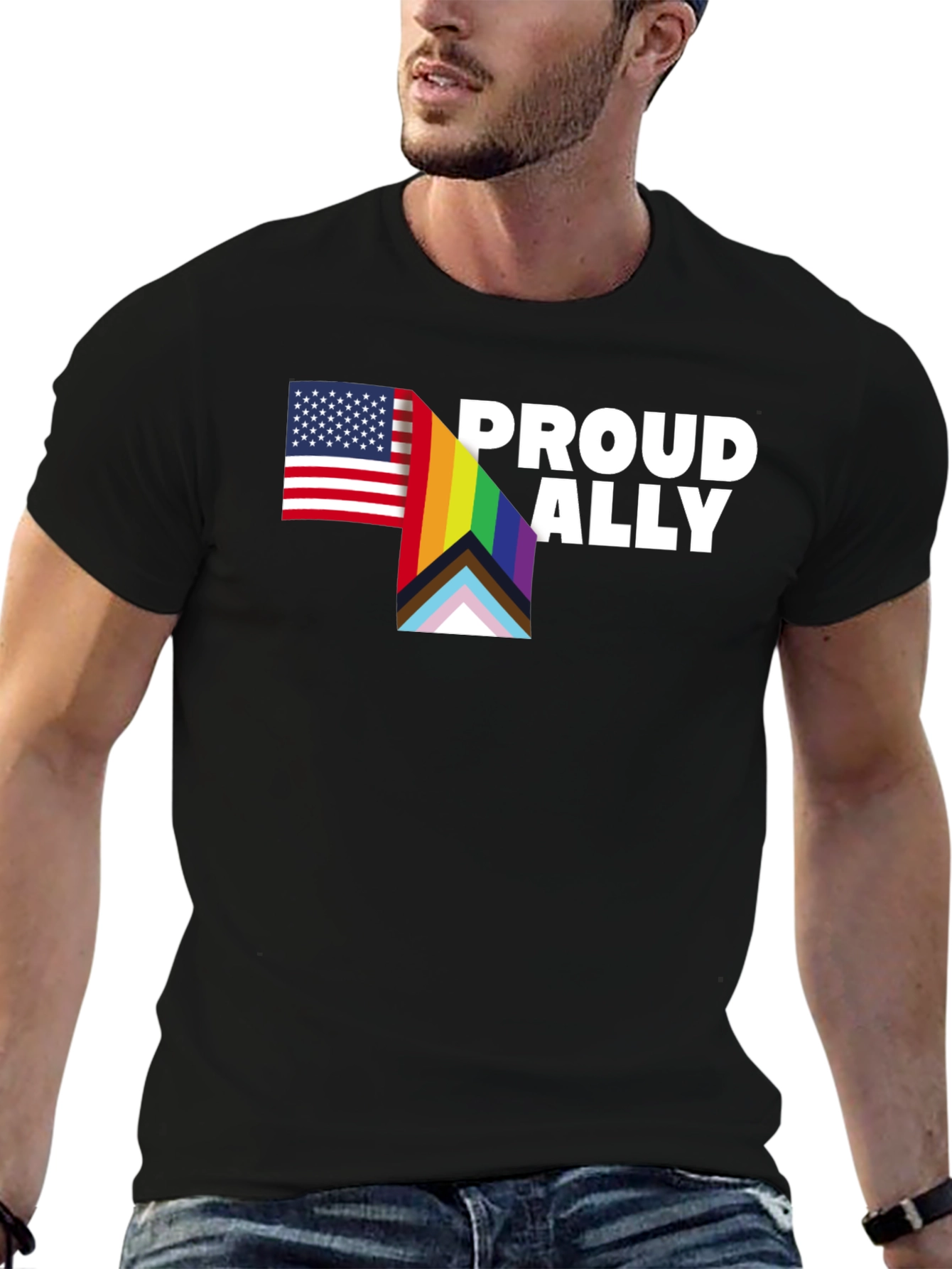 Proud Ally T-Shirt - LGBTQ+ Pride USA Flag Tee
