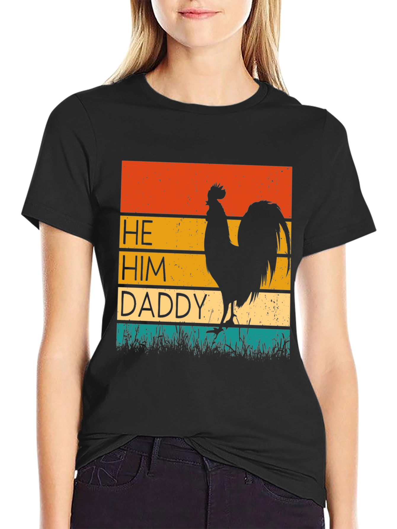 He Him Daddy Rooster Graphic Tee - Black