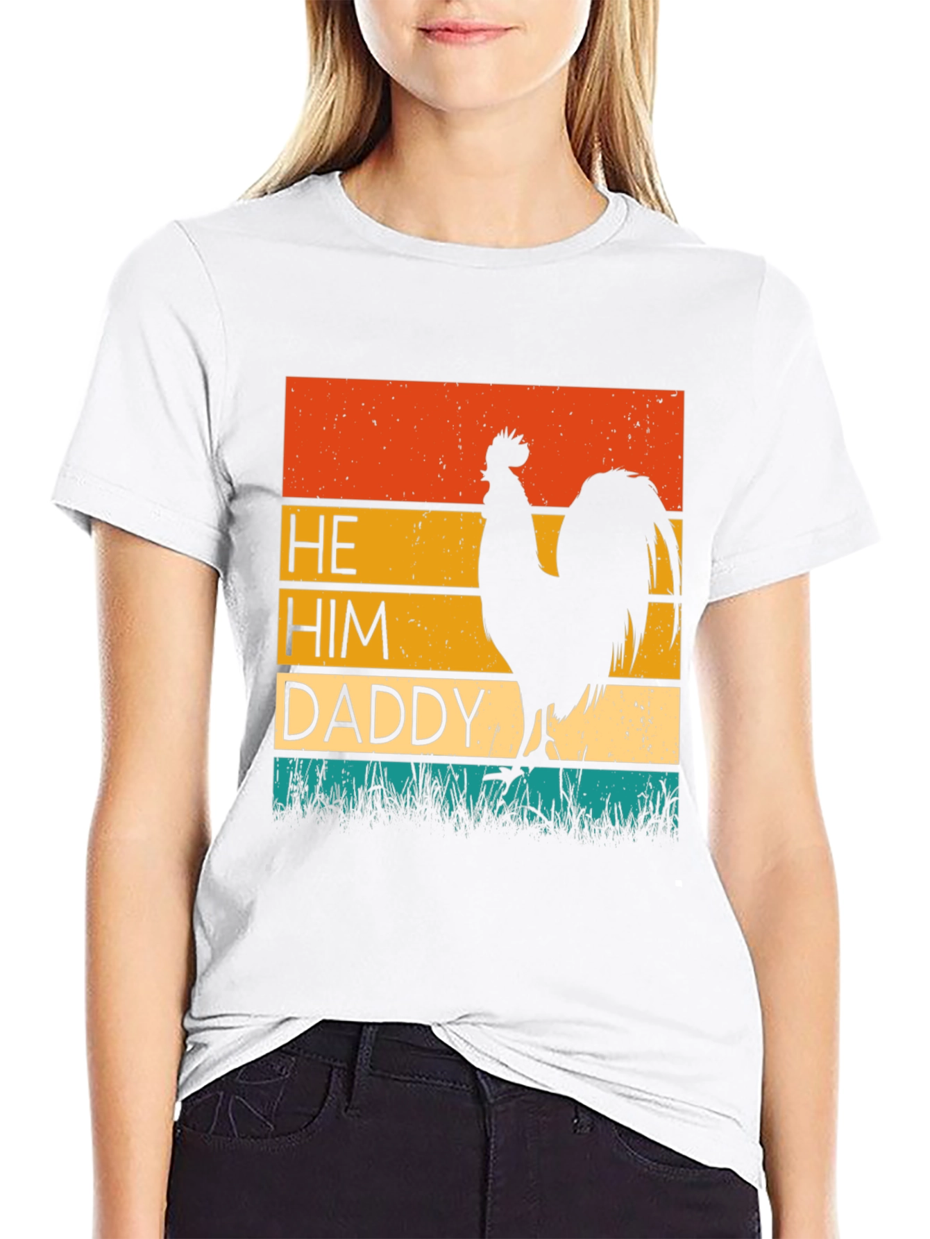 He Him Daddy Rooster Graphic Tee - Black