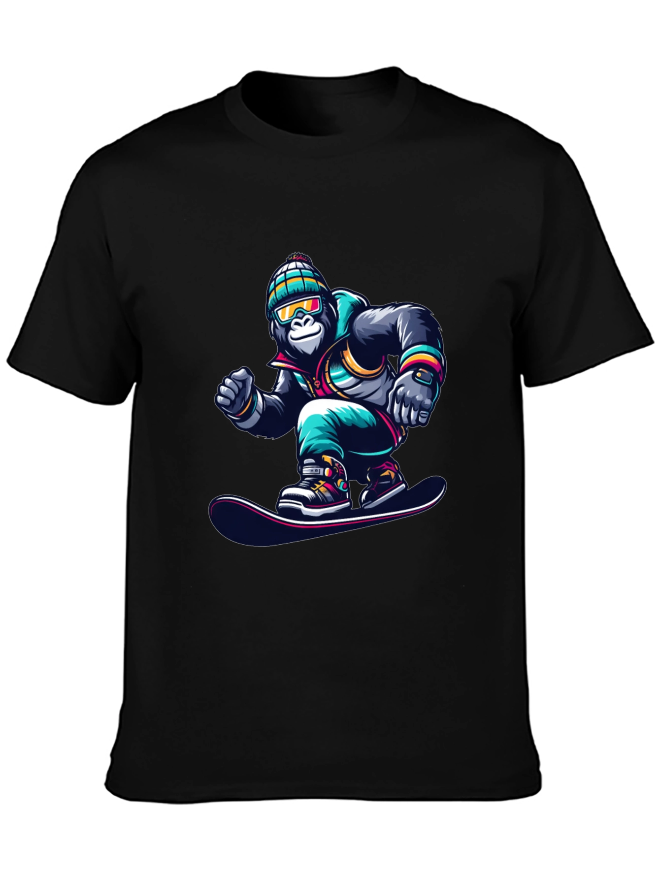 Cool Gorilla Snowboarder Graphic T-Shirt