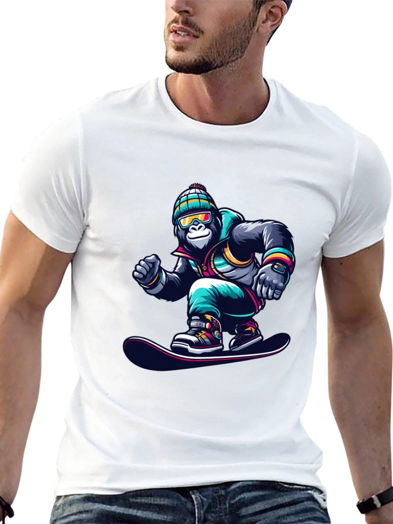 Cool Gorilla Snowboarder Graphic T-Shirt