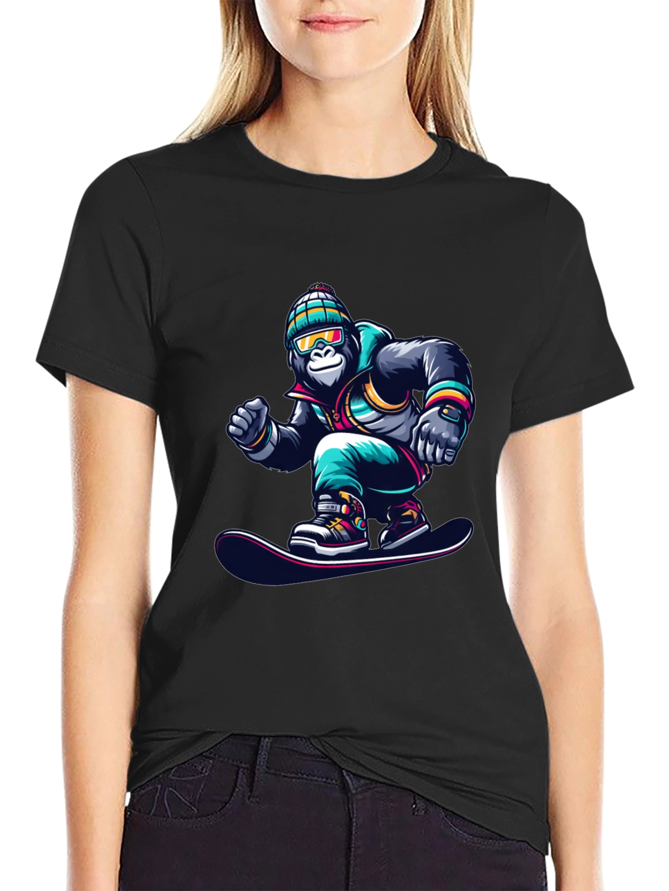 Cool Gorilla Snowboarder Graphic T-Shirt