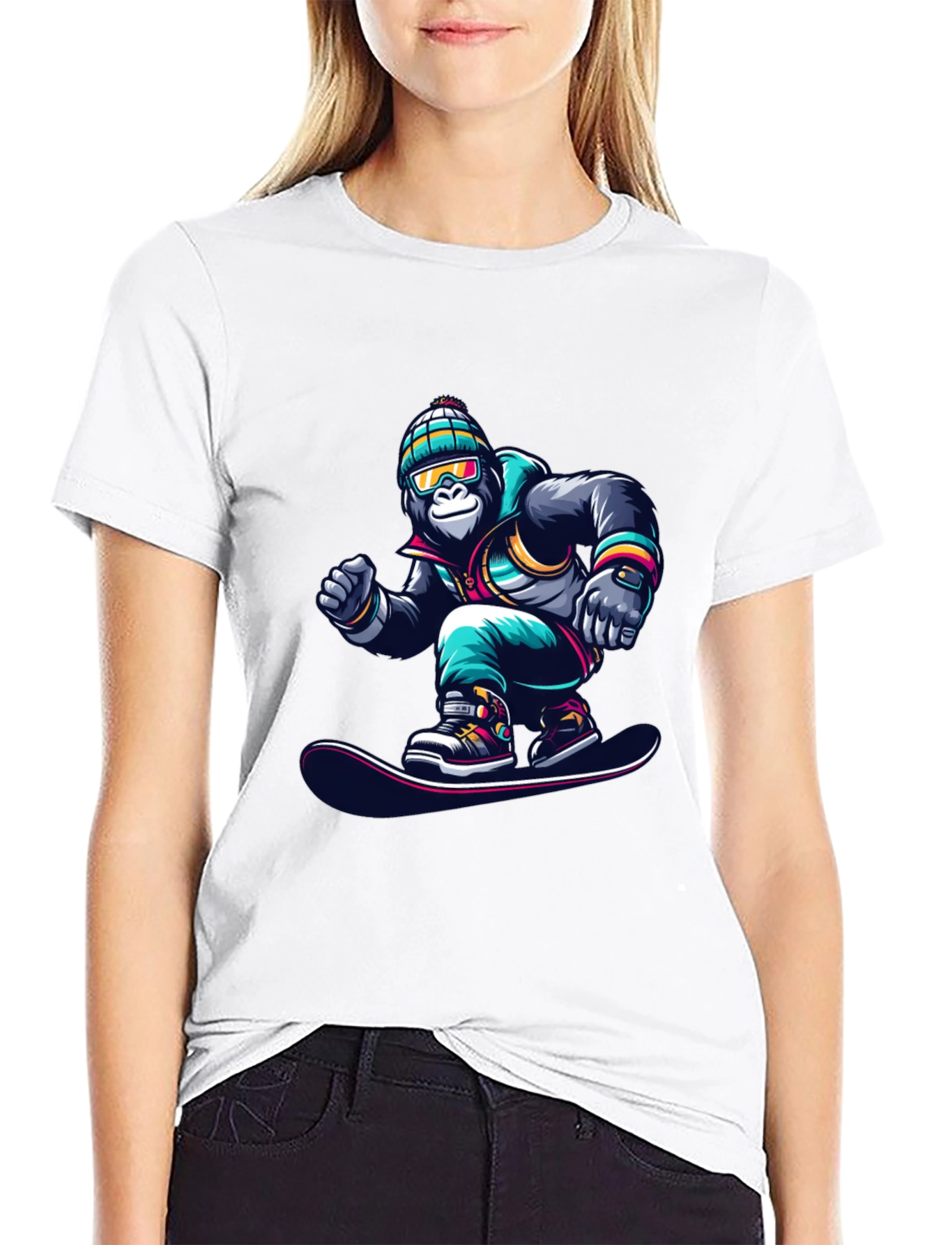 Cool Gorilla Snowboarder Graphic T-Shirt