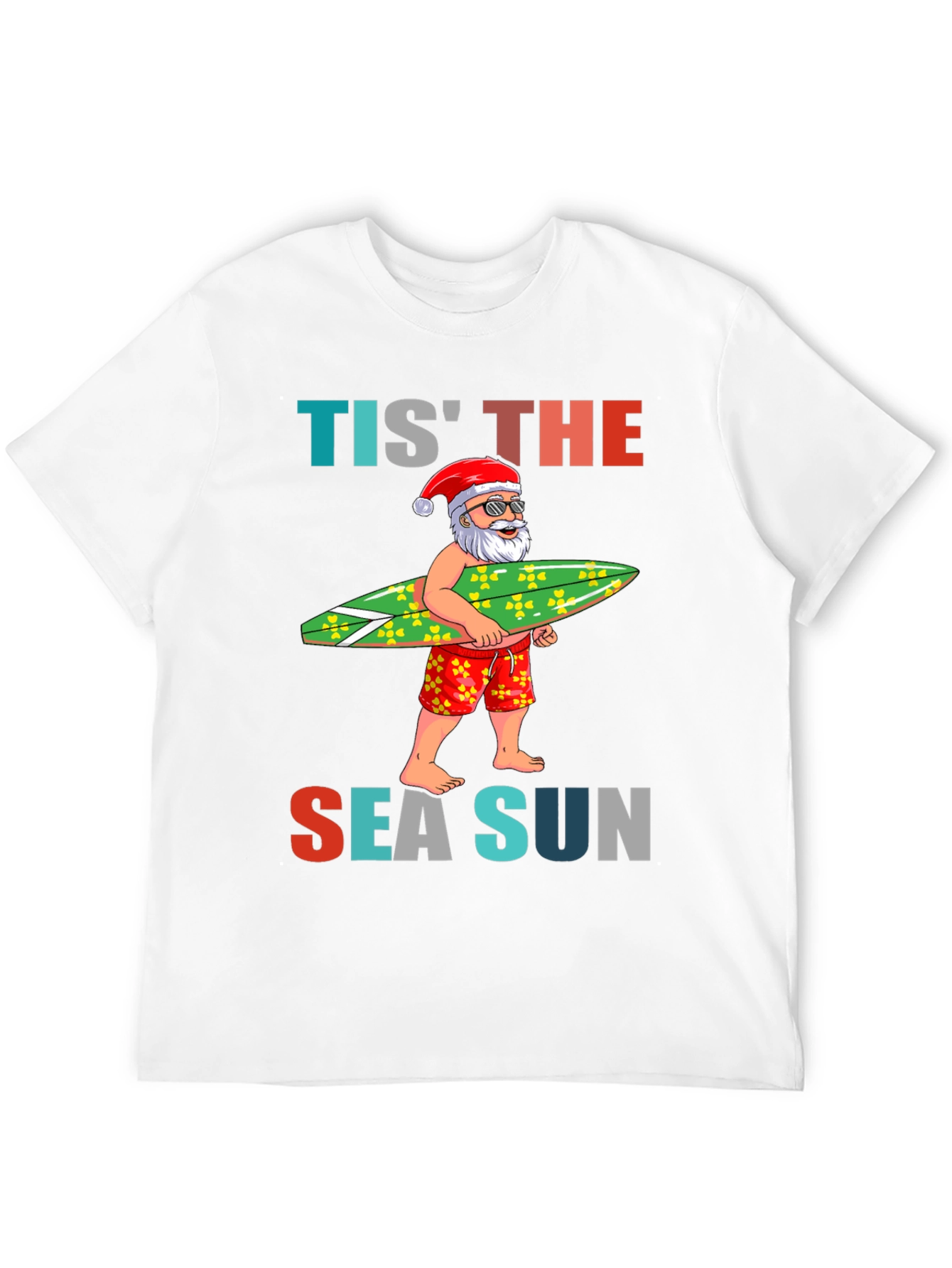 Tis The Sea Sun Santa Surfer T-Shirt