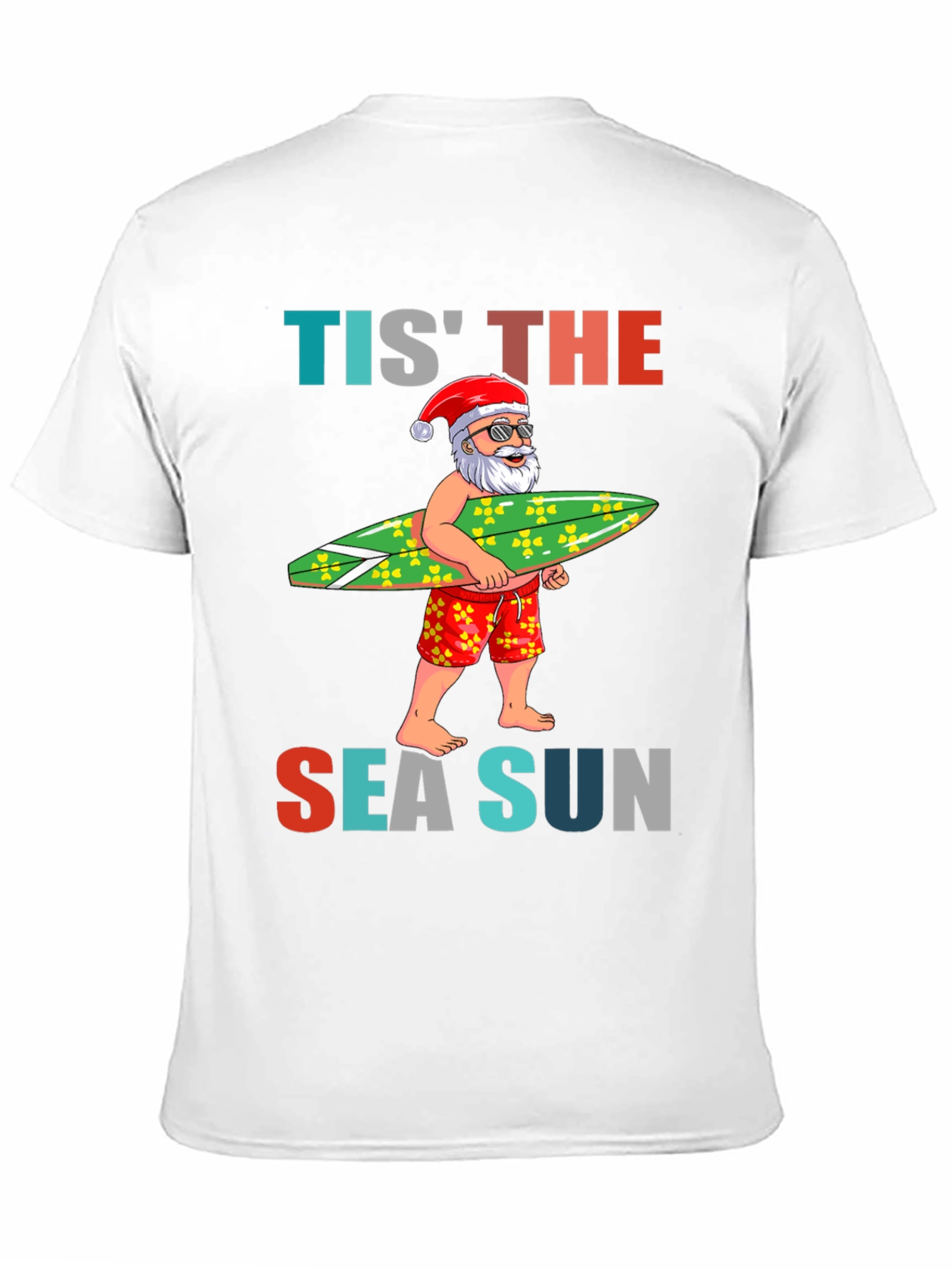 Tis The Sea Sun Santa Surfer T-Shirt