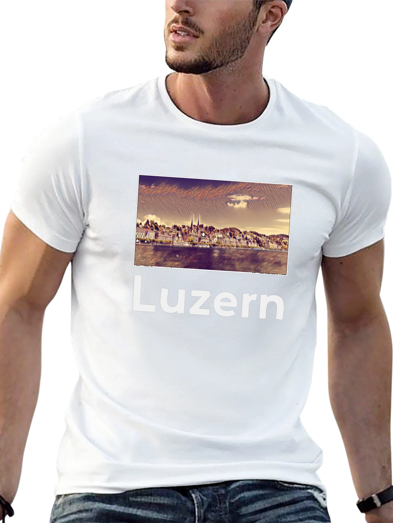 Luzern Cityscape Graphic Tee - Black Cotton T-Shirt
