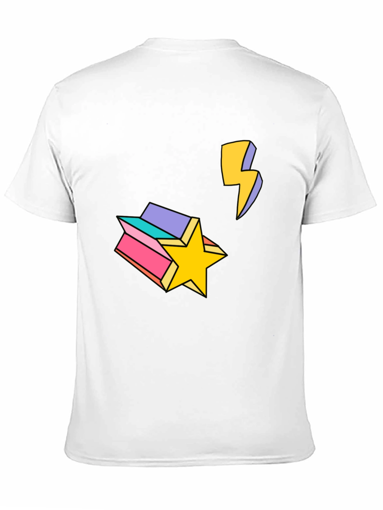 Retro Star & Lightning Bolt Graphic Tee - Black