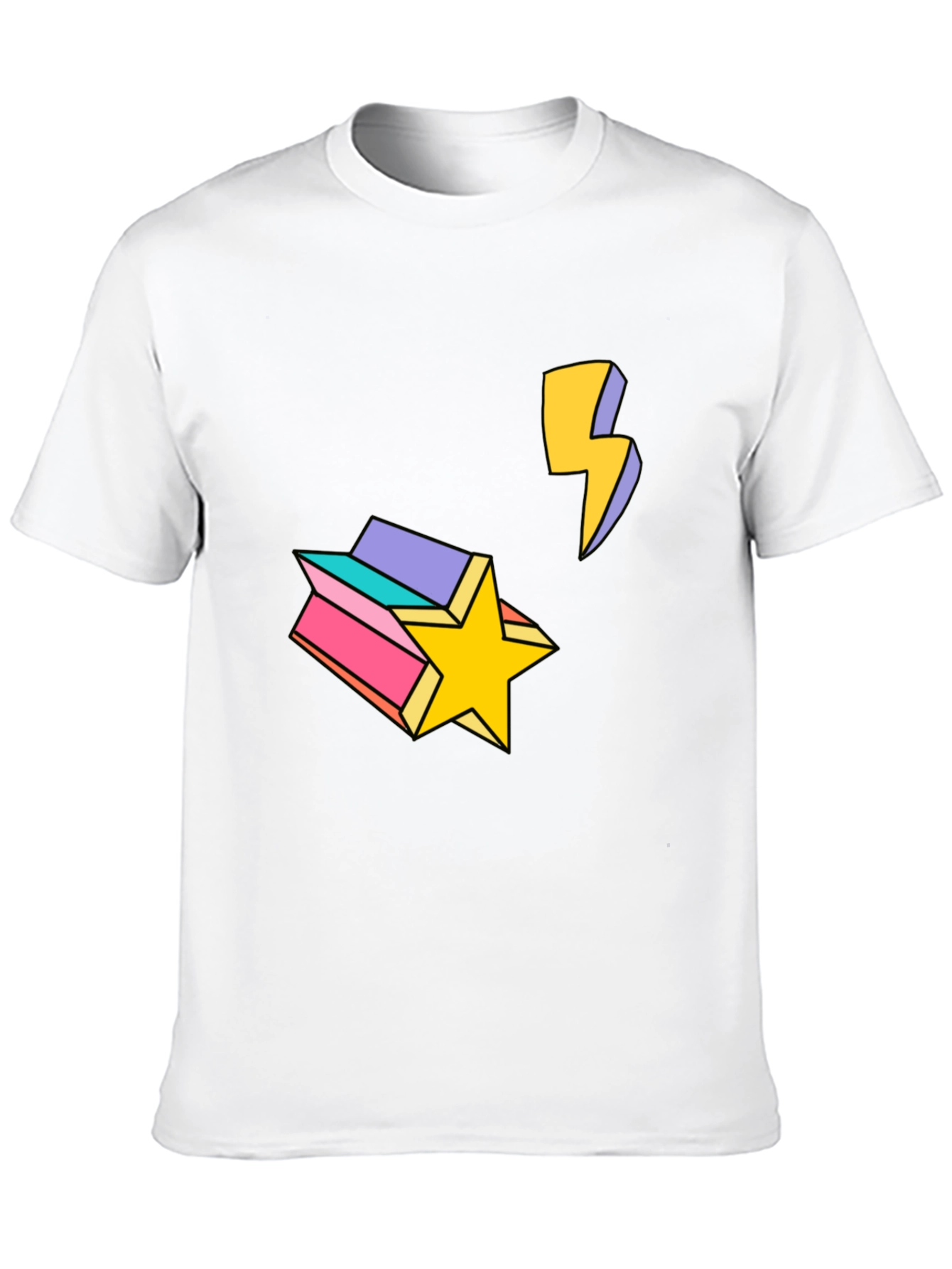 Retro Star & Lightning Bolt Graphic Tee - Black