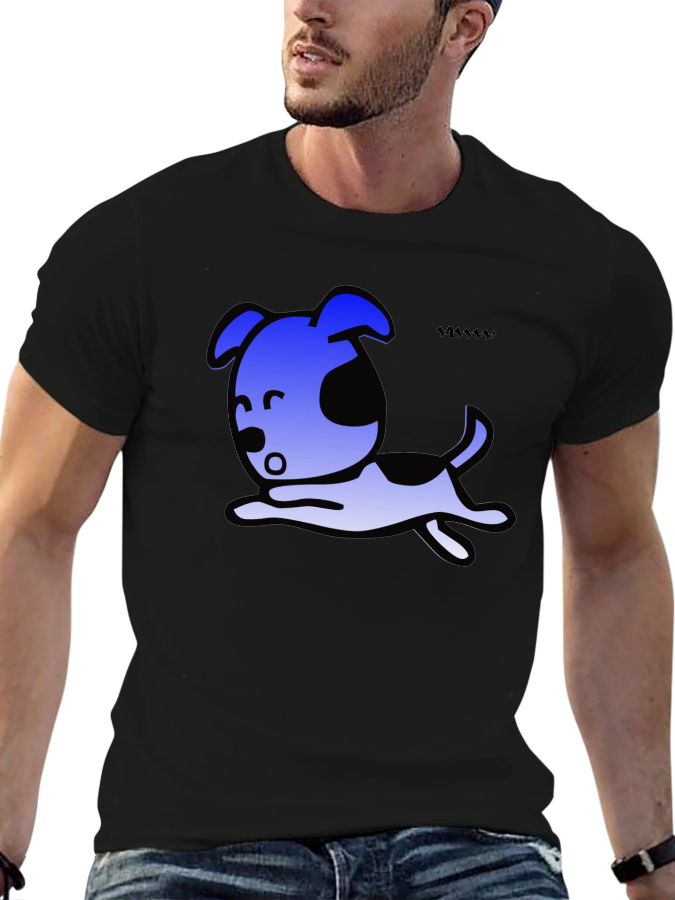Cartoon Dog Graphic Black T-Shirt