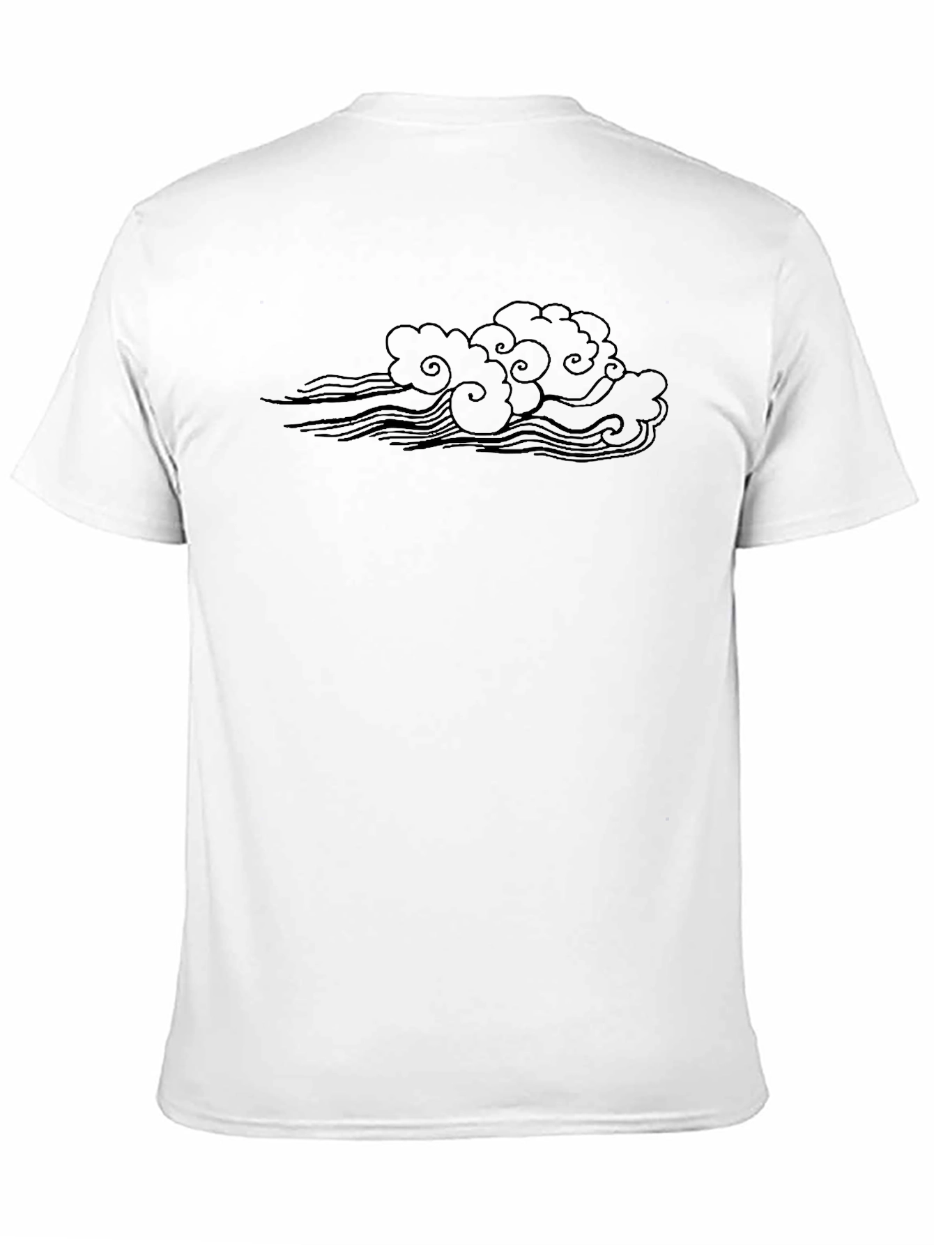 Black T-Shirt with Cloud and Wave Design