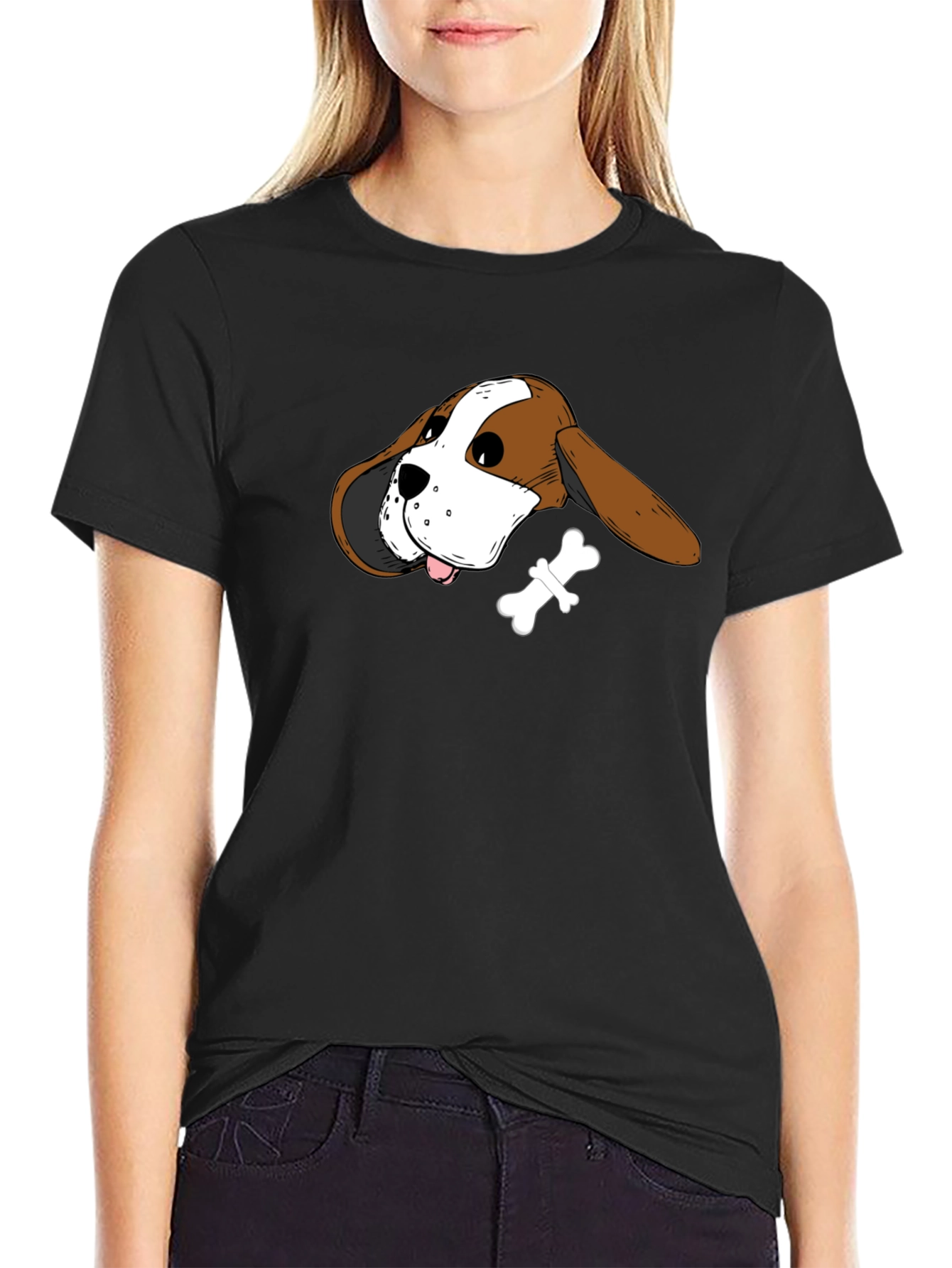 Dog Head & Bone Graphic Tee - Casual Style