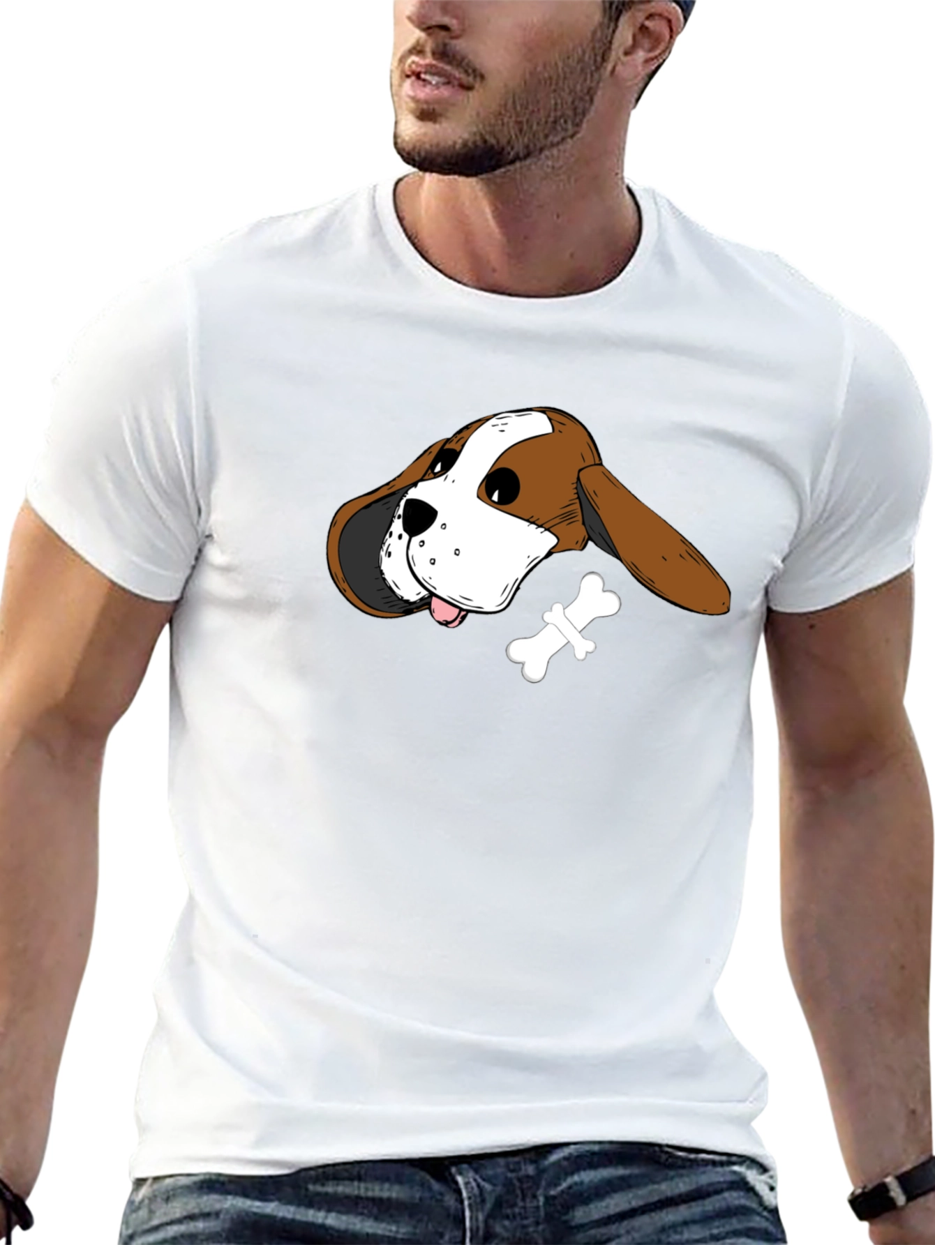 Dog Head & Bone Graphic Tee - Casual Style