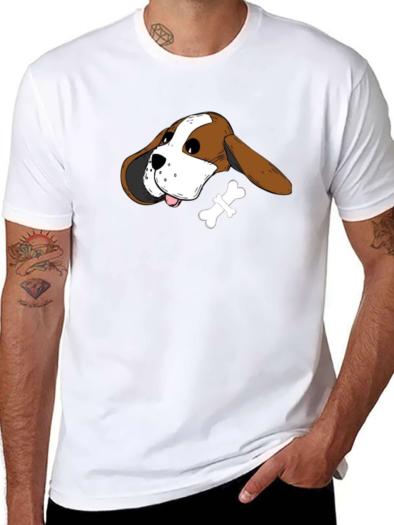 Dog Head & Bone Graphic Tee - Casual Style
